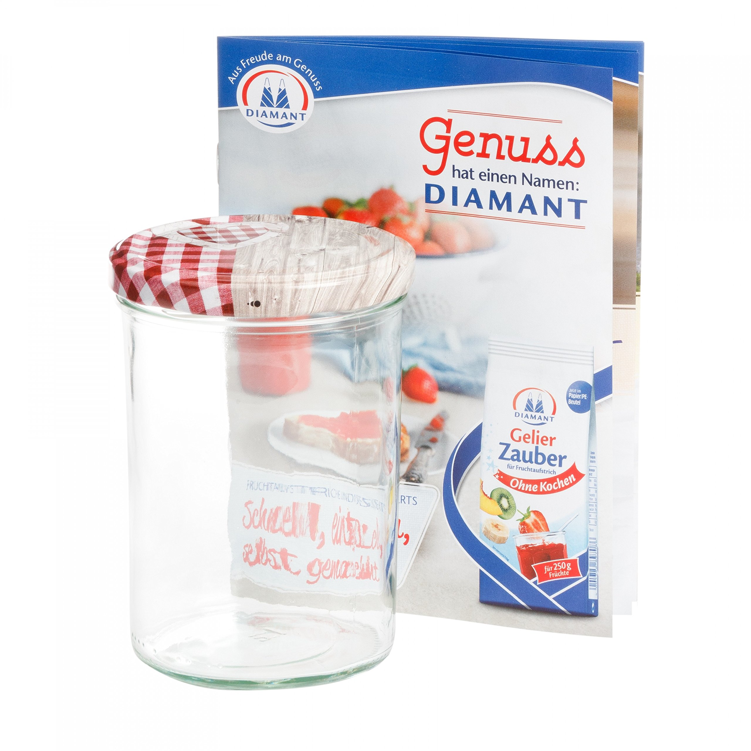 MamboCat 50er 435 ml Sturzglas-Set | Einmachgläser + Twist-Off-Deckel Holz-Herz rotkariert + GRATIS Rezeptheft | einkochen & konservieren | backofengeeignet