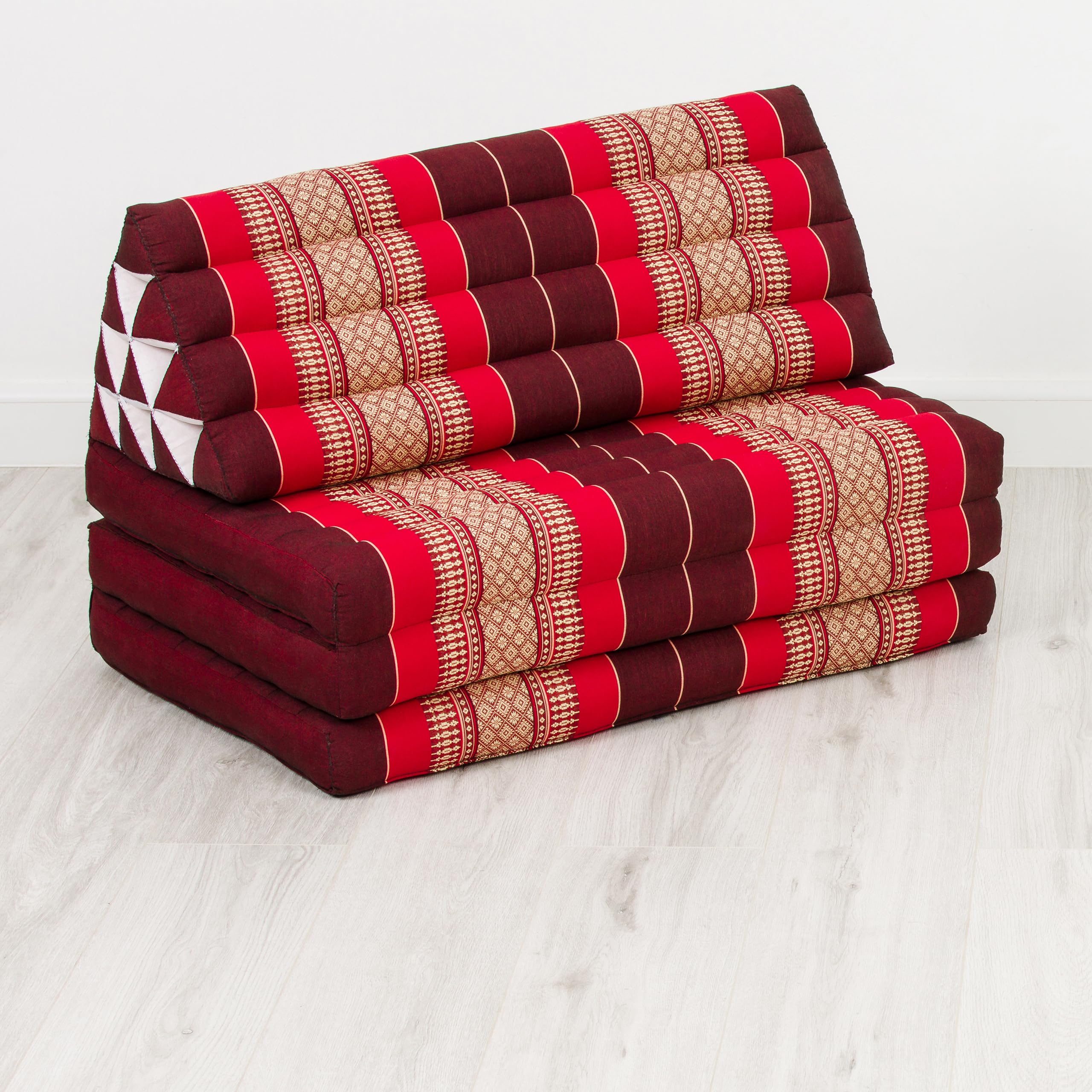 livasia Thaikissen 3 Auflagen für Paare XXL - 190x80x8cm - Dreieckskissen Klappmatratze, extrabreit Kapok, Rückenkissen faltbar, Thaimatte zum Klappen, Meditationskissen (Rubinrot)