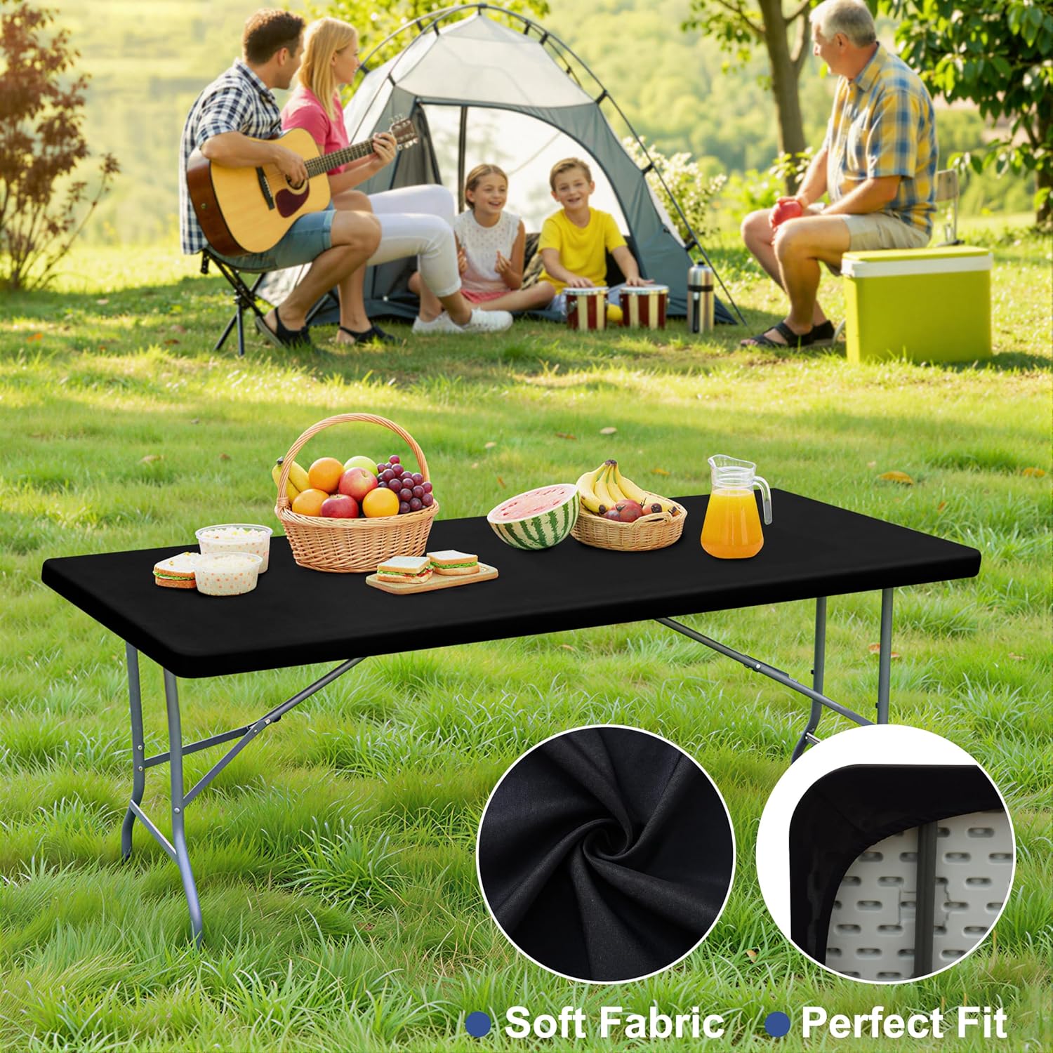 homing Black Spandex Elastic Tablecloth for 6 Foot Rectangle Tables