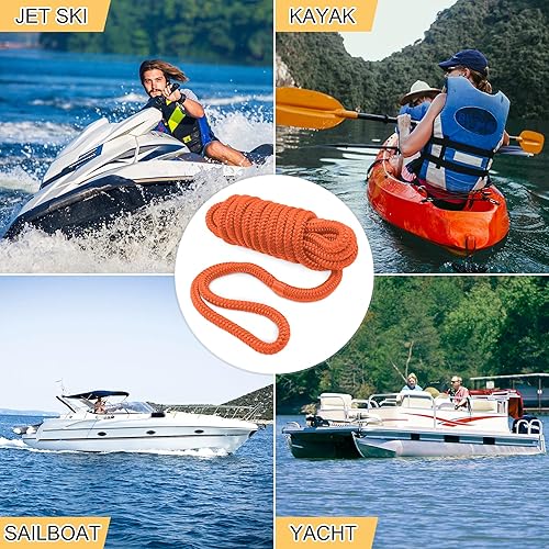Vista 49 de AOLEBA Líneas de muelle de barco de 3/8 pulgadas x 15 pies para barcos, cuerda de nailon trenzado doble para barco, líneas de barco para Rojo