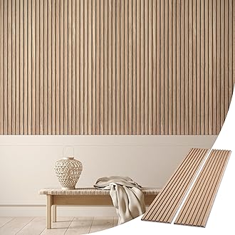 WVH Slatpanel Oak Gray Felt– Acoustic 3D Textured Wood Panels for Walls & Ceilings | Decorative Panels for Homes, Offices & Studios | 2 x-94.49” x 12.8” | Real wood veneer, MDF, Felt