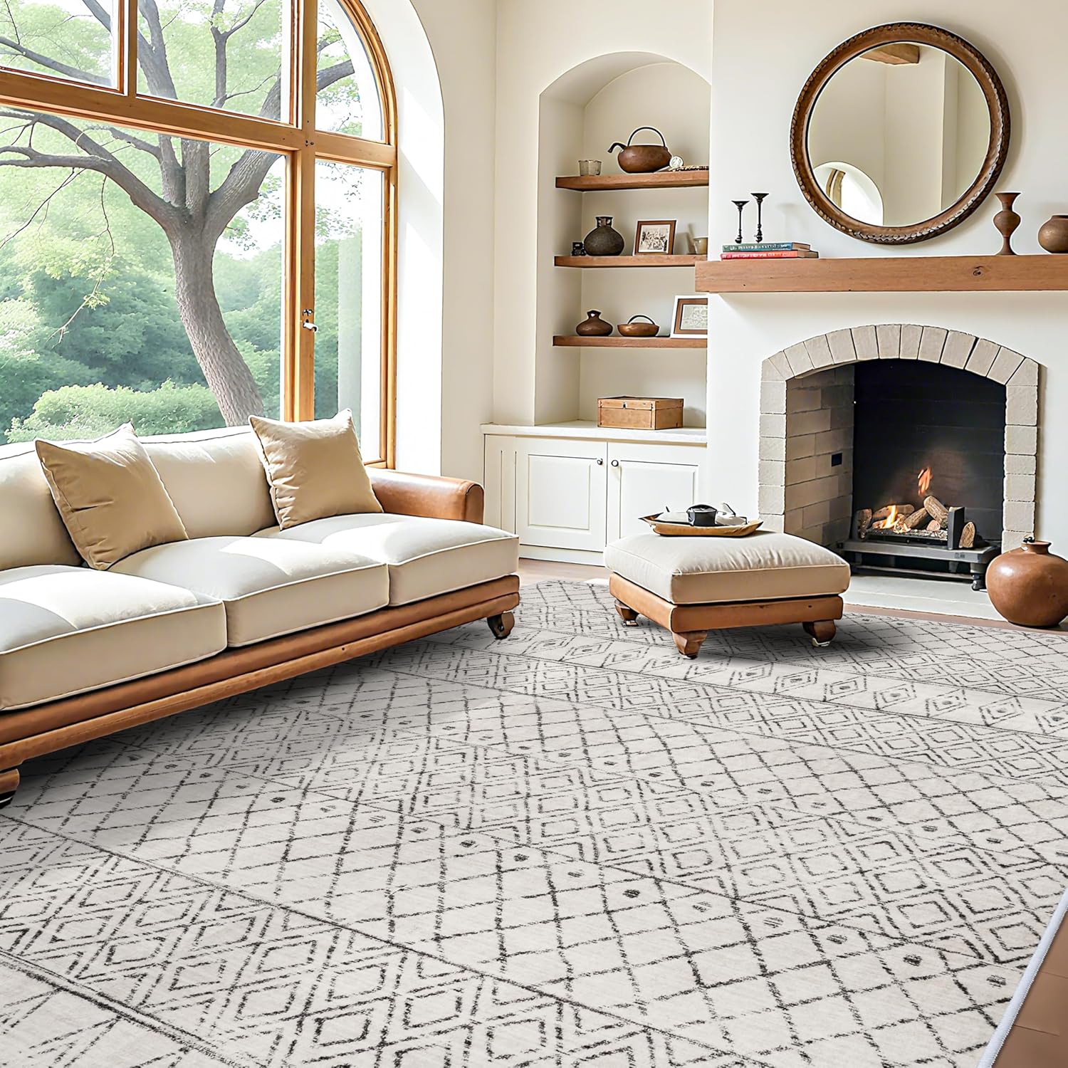 10 x 12 Area Rug - Modern Living Room Area Rugs Washable Moroccan Rugs Low Pile Non Slip Carpets Soft Indoor Thin for Bedroom Dining Room Office 10x12 Geo Grey 10' x 12' (Rectangular) Geo Grey