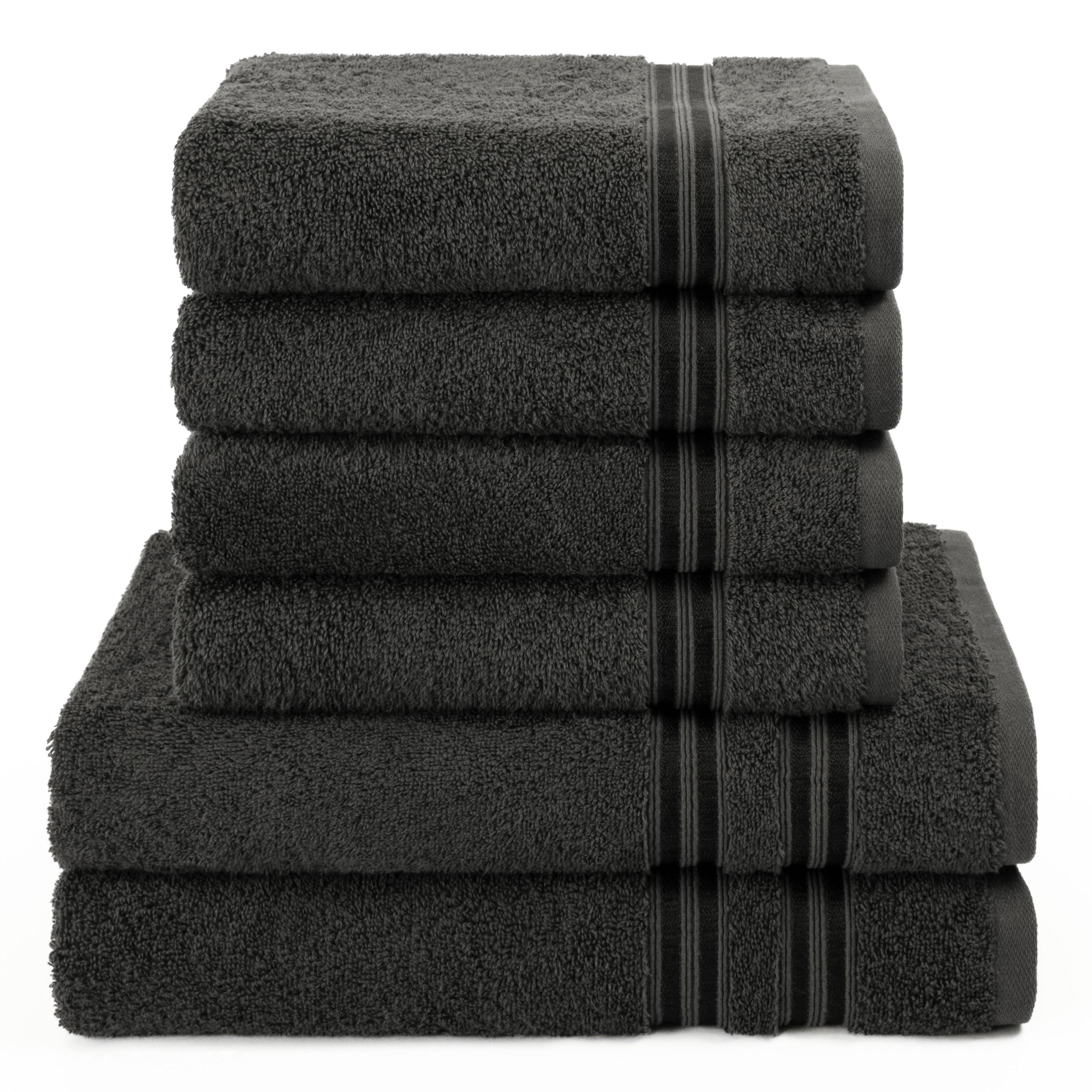 Hammetex 6er Handtücher Set – 2 Badetücher 70x140 cm & 4 Handtücher 50x100 cm – 100% Baumwolle Frottier – Oeko-TEX Zertifiziert – Weich, Saugstark - mit Aufhänge, Anthrazit