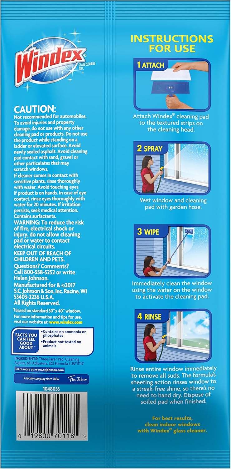 Windex Outdoor All-in-One Glass Cleaning Tool Refill Pads, 2 ct