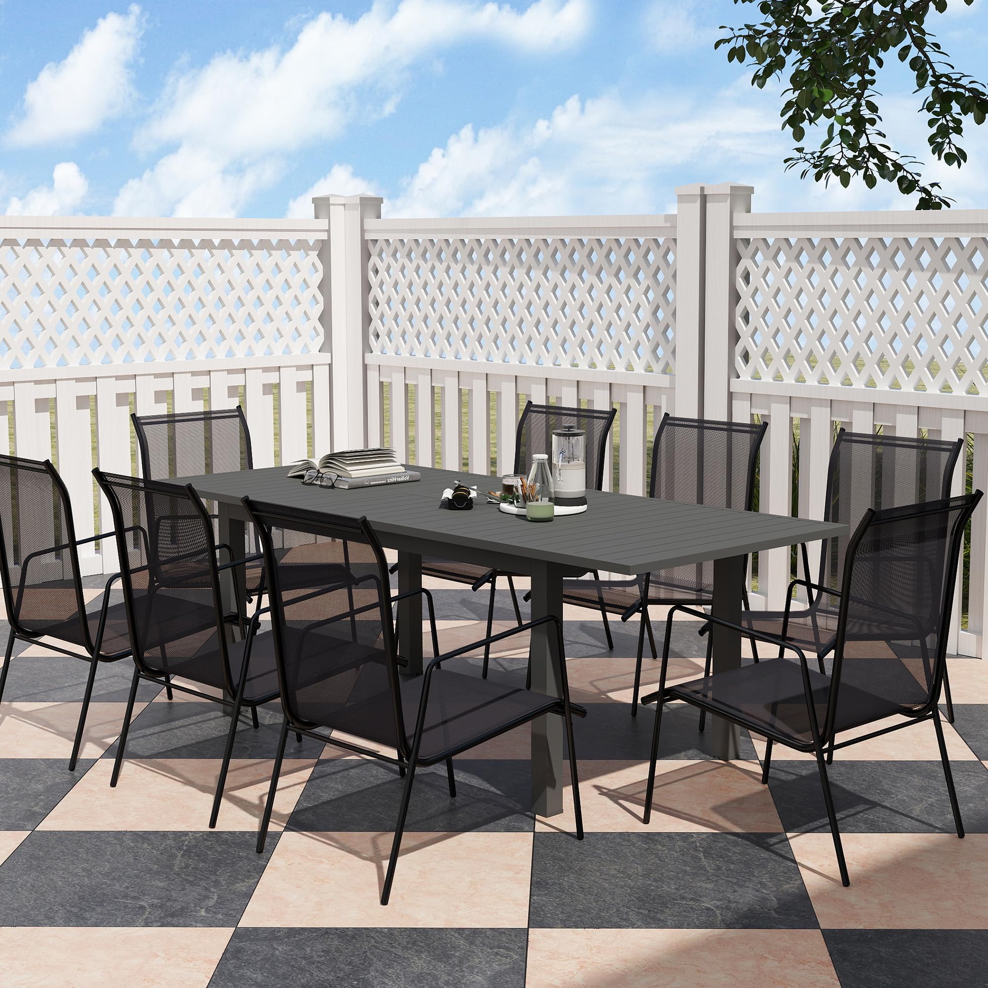 Outsunny Gartentisch Ausziehbar Aluminium Balkontisch 160/220x90 cm Wetterfest Ausziehbar Buffettisch für 6-8 Personen, Outdoor Esstisch für Garten, Terrasse Balkon Grau