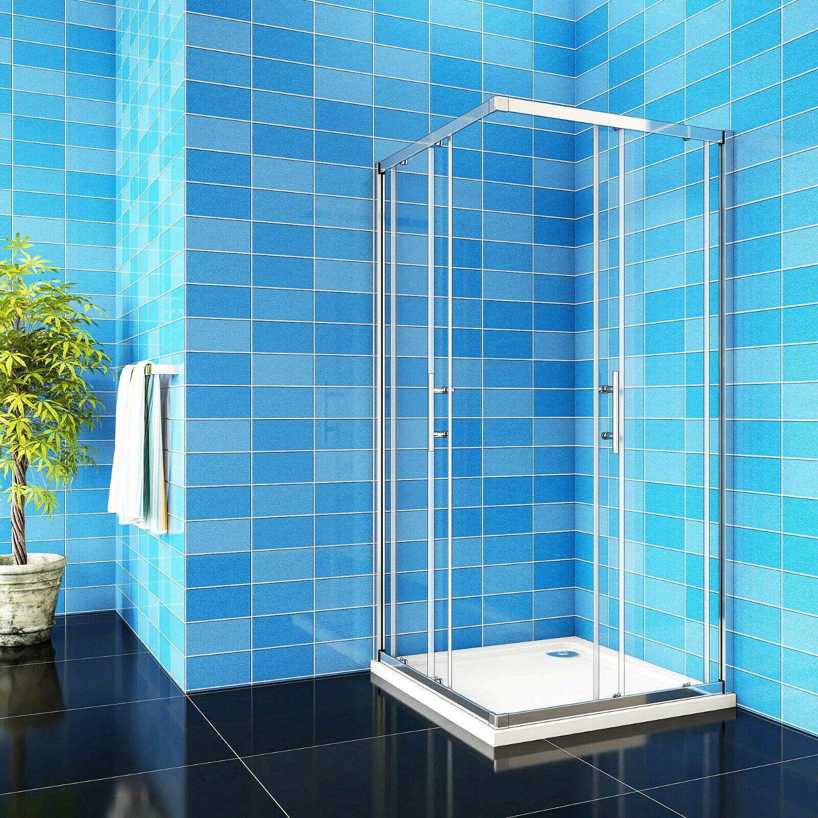 Aica Sanitär Duschkabine Eckeinstieg 100x70x185cm Duschabtrennung Schiebetür Echtglas Duschtür 6mm glas Höhe 185cm