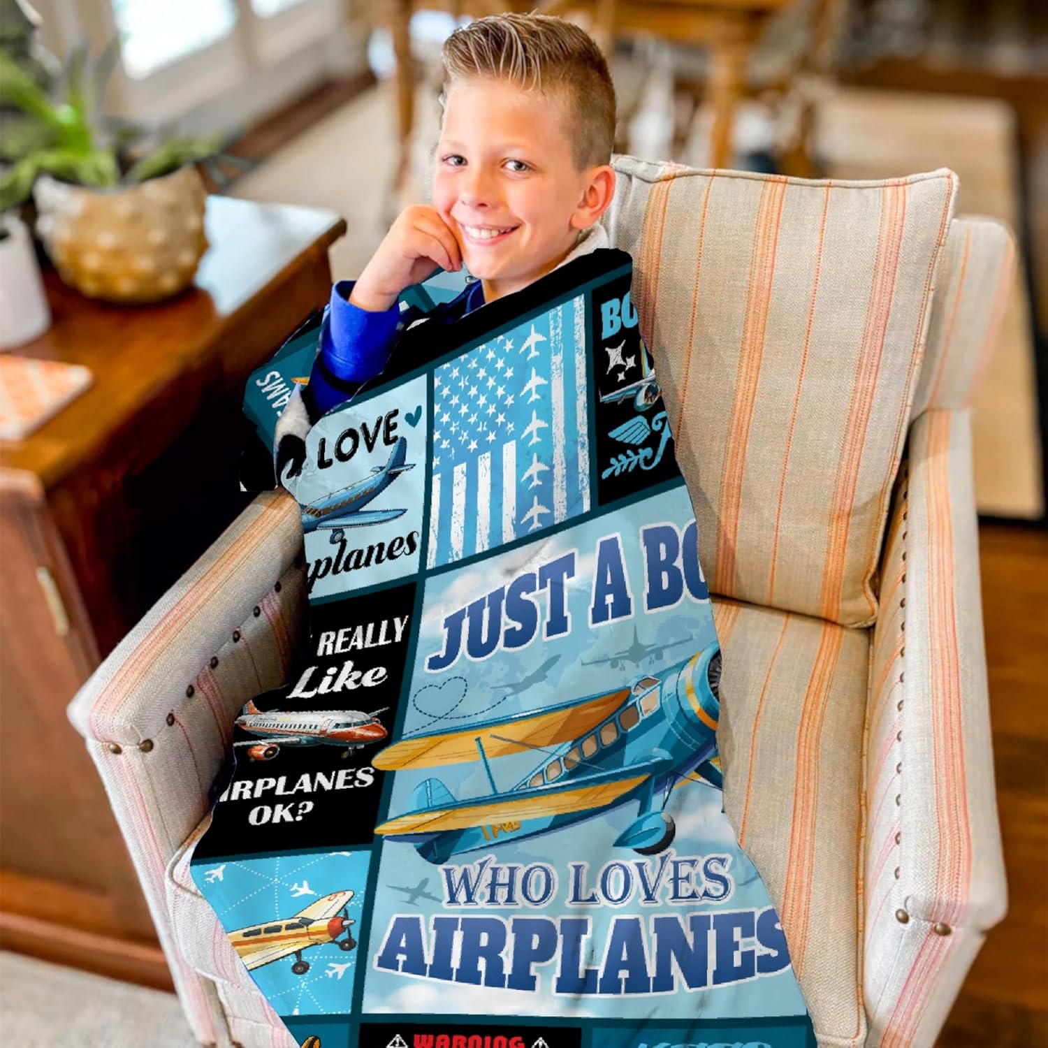 Airplane Blanket for Boys Kids Just A Boy Who Loves Planes Blanket Airplane Gifts for Men Boys Pilots Adults Soft Flannel Throw Plane Quilts for Bed, Sofa, Outdoors 40"x50" for Kids - Image 9