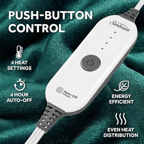 Miniatura 3 de Sunbeam Electric Throw Royal Mink Sherpa Heated Blanket, 4 Heat Settings, 4-Hour Auto Shut-Off, Fast Heating, Luxurious and Ultra Comfy, Botanical