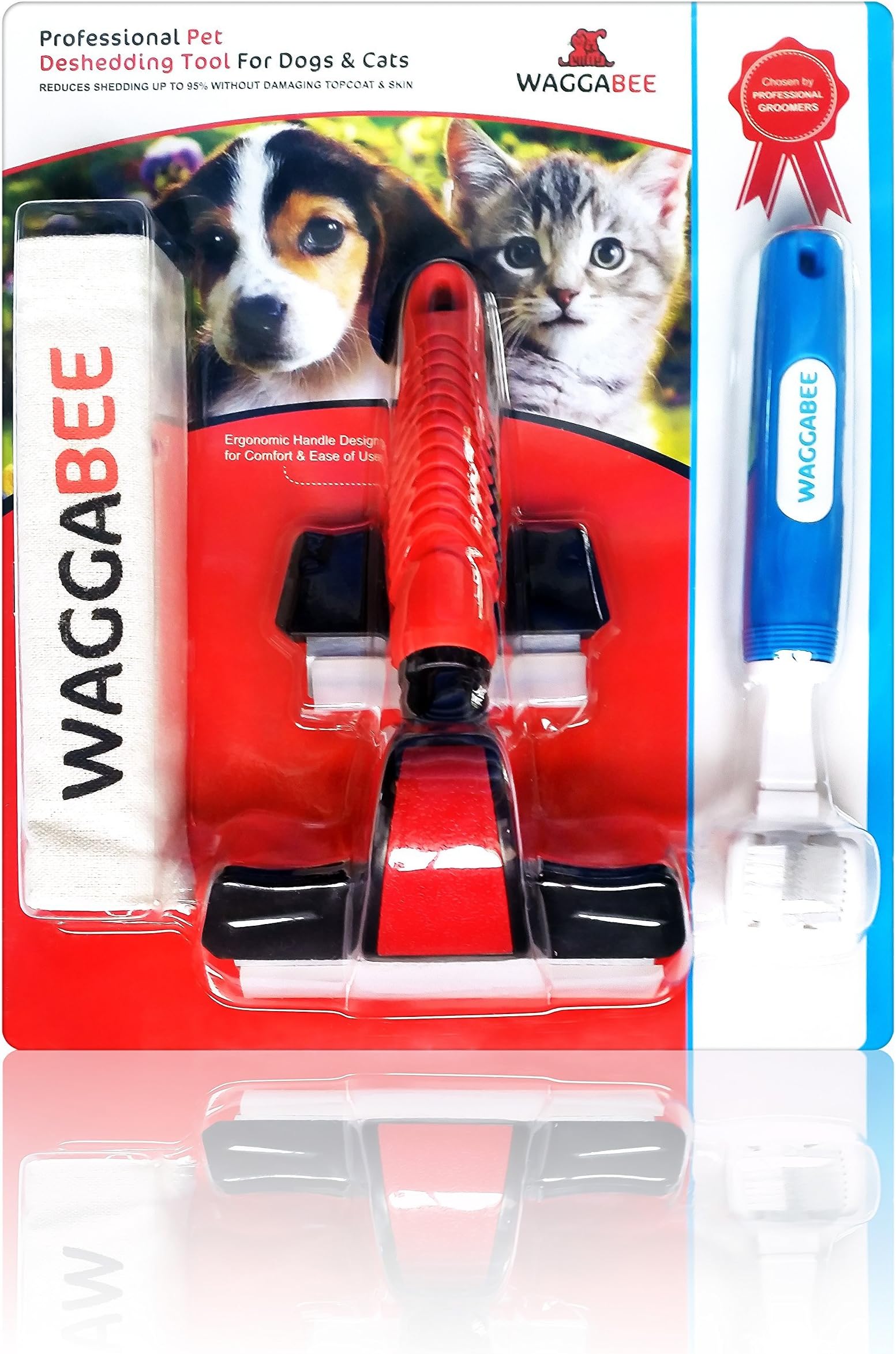 Waggabee The Best Cat & Dog Grooming Deshedding Tool. Two Shedding Blades & Pet Toothbrush Included. Gently Groom Your Pet & Remove Loose Pet Shed Hair. Your Pet Will Love It. Rock Bottom Price!