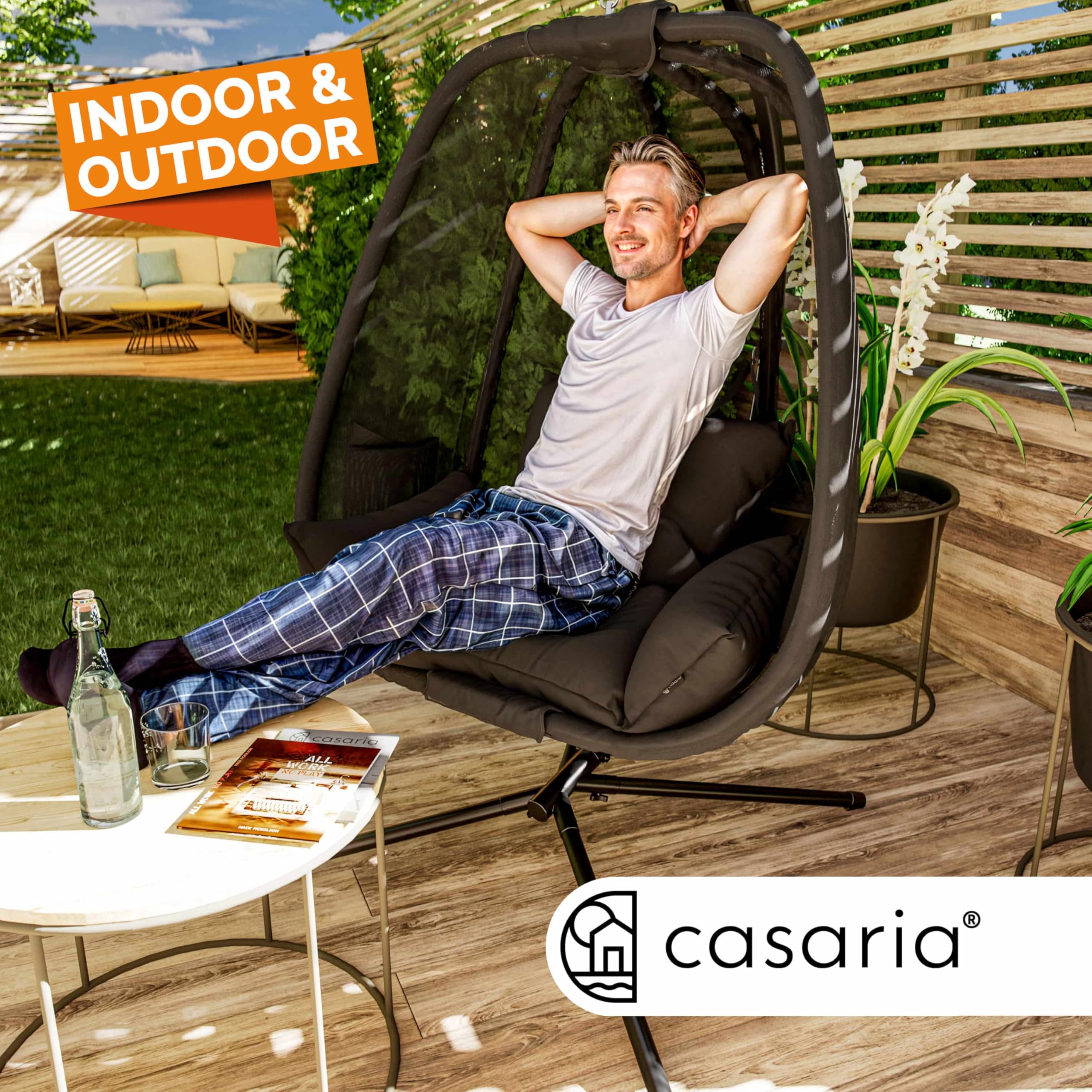 Casaria® XXL-Hängesessel mit Gestell Outdoor - 94cm breit, wetterfest, bis 150kg - Hängestuhl inkl. Kissen & 2 Taschen - für Garten Balkon & Indoor Relax Schaukelstuhl