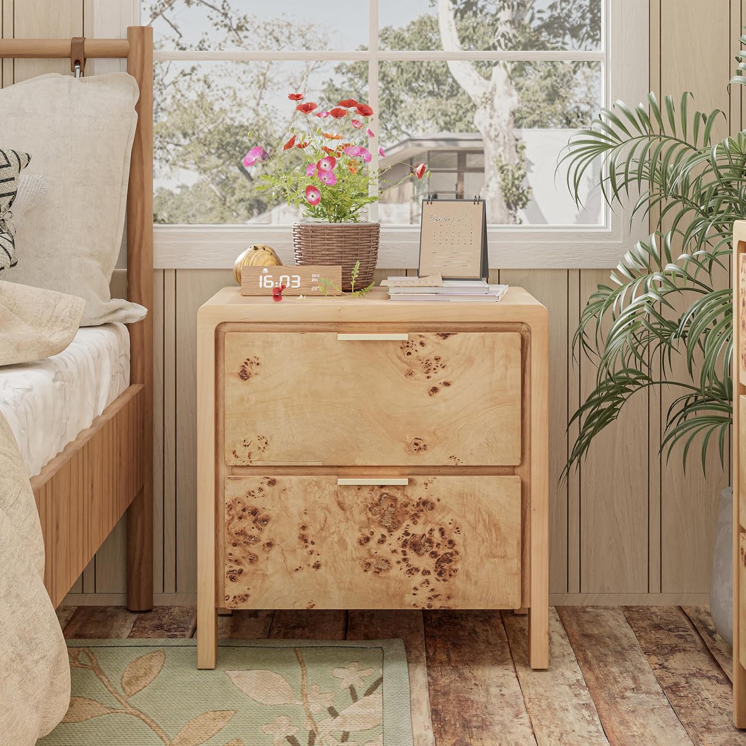 COZAYH Burl Wood Look Nightstand 2 Drawer