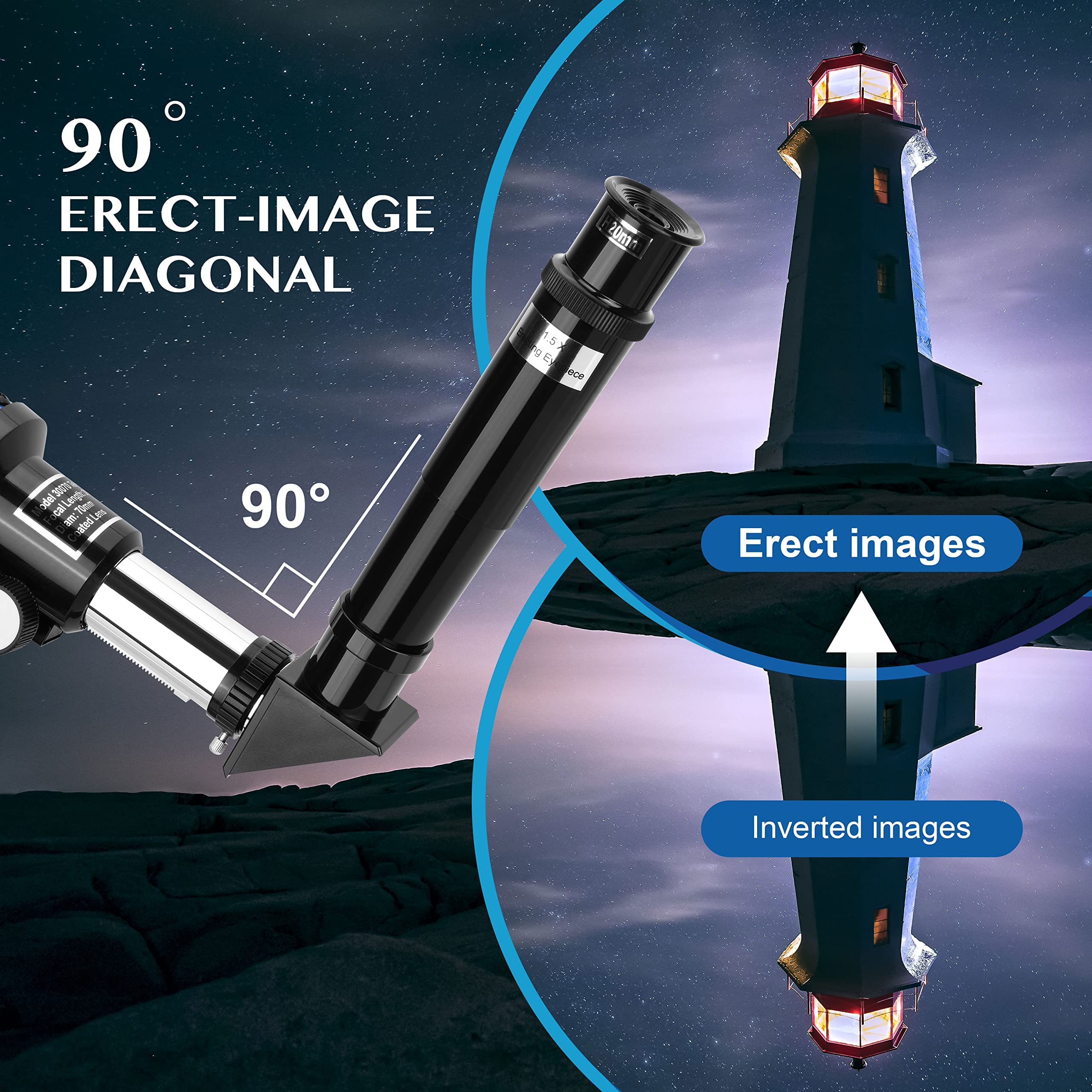 Aomekie Teleskop Kinder Einsteiger 70MM Teleskop Astronomie mit Smartphone Adapter Aluminium Stativ Barlow und Umkehrlinse (150, x)