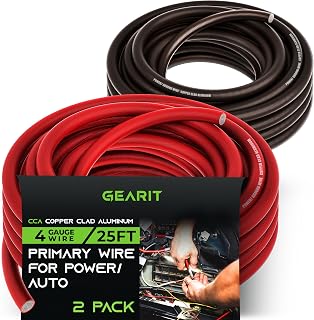 GearIT 4 Gauge Wire (25ft Each- Black/Red Translucent) Copper Clad Aluminum CCA - Primary Automotive Wire Power/Ground, Battery Cable, Car Audio Speaker, RV Trailer, Amp, Electrical 4ga AWG 25 Feet