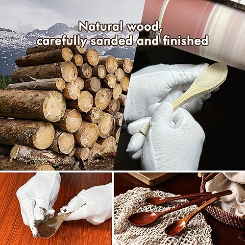 Miniatura 5 de Cucharas de madera, juego de 12 cucharas de sopa de 9 pulgadas y 12 piezas de 6 pulgadas, utensilios de madera para degustar, servir, agitar,