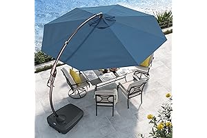 12 FT Sunbrella Cantilever Umbrella with Base - Round Aluminum Offset Shade...