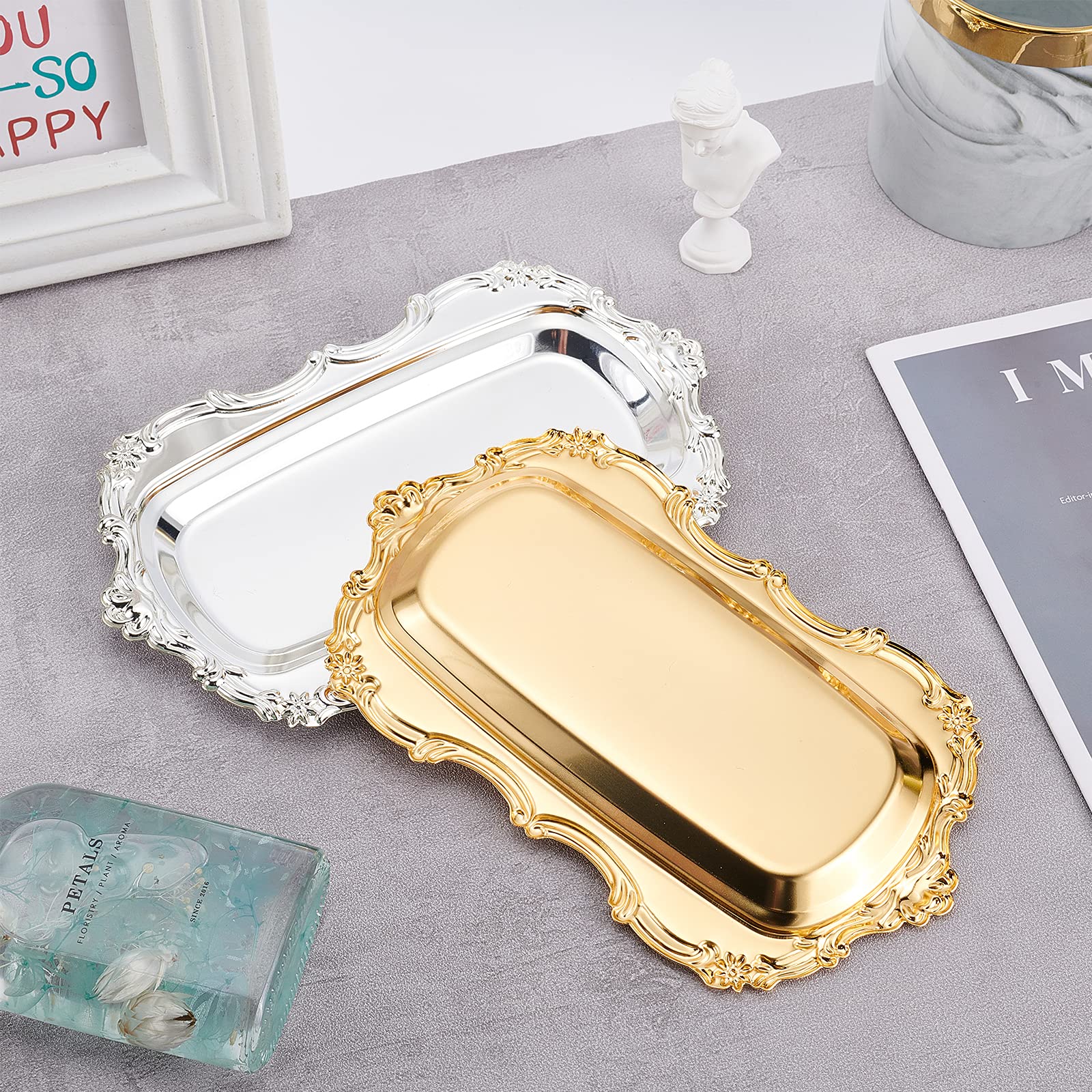 OLYCRAFT Vassoio Ottomano Rettangolare Argento Vassoio In Metallo Europeo per Contenere Elettrodomestici Da Bagno Gel Doccia, Asciugamano, O In Possesso di Forniture Fatte A Mano Come Perline, ecc.