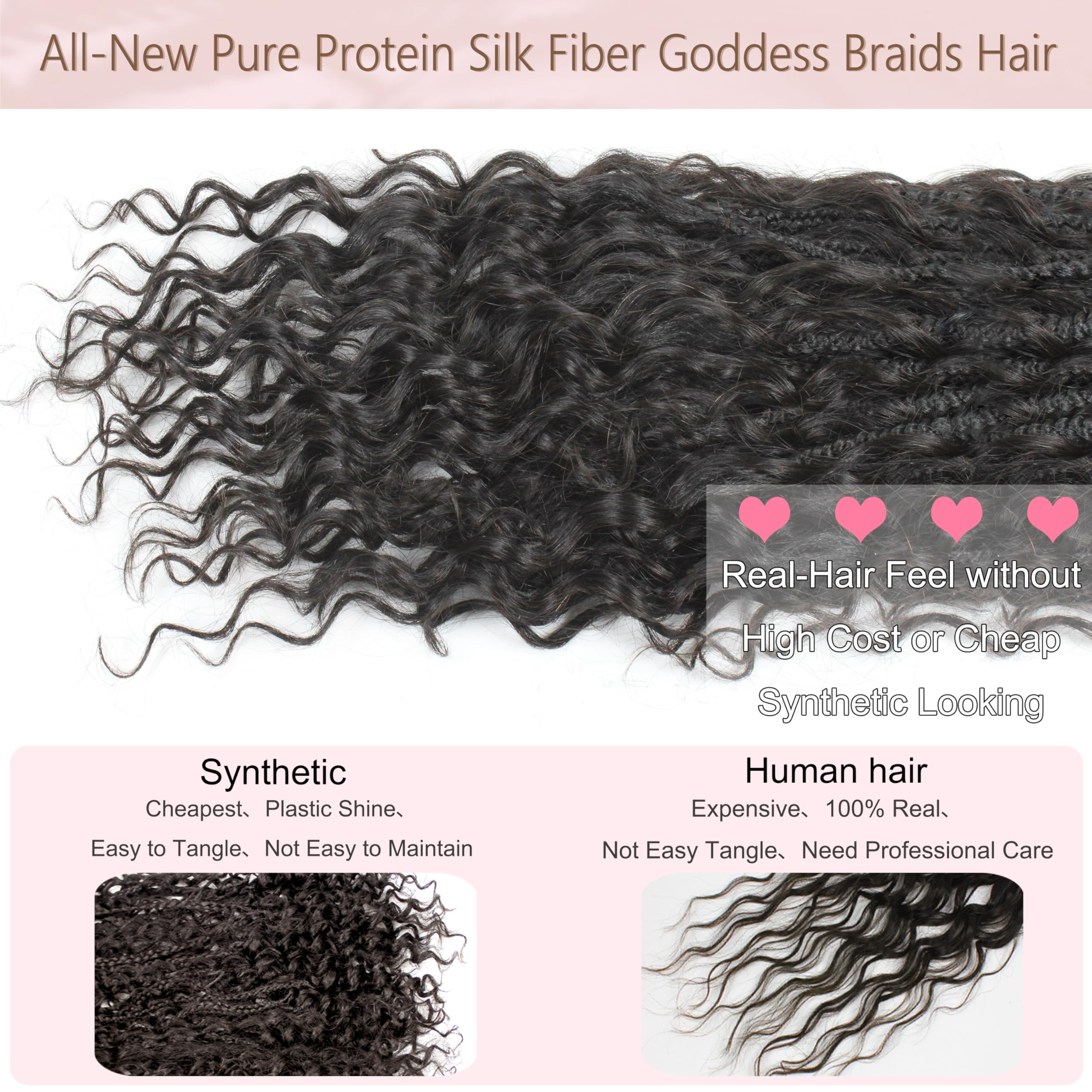 Enbeautiful Boho Box Braids Crochet Hair 18 Inch Pure Protein Fiber Goddess Box Braids Close to Human Hair 8 Packs Pre-Looped Bohemian Braiding with Curly Hair Extensions for Women(18 Inch,1B)