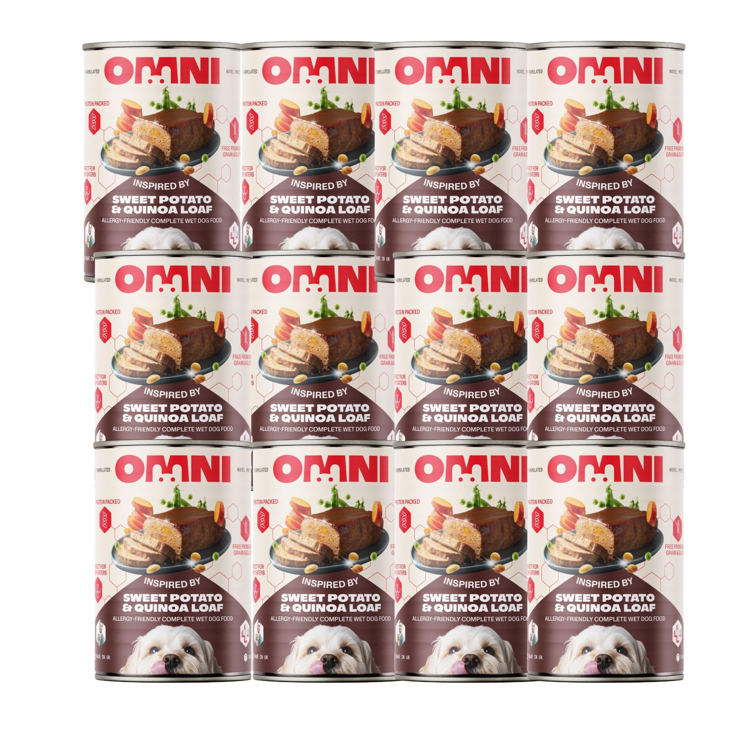 Omni Wet Dog Food for Adult Dogs - Sweet Potato & Quinoa Loaf Hypoallergenic Dog Food Vet-Formulated - Gut Friendly, Soya and Gluten Free, Pack of 12