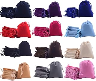 SANSAM 48 Pack 12 Color Mixed Velvet Drawstring Bags - Jewelry Pouches, Wedding Party Favors, Candy Bags 4x4.8 Inches