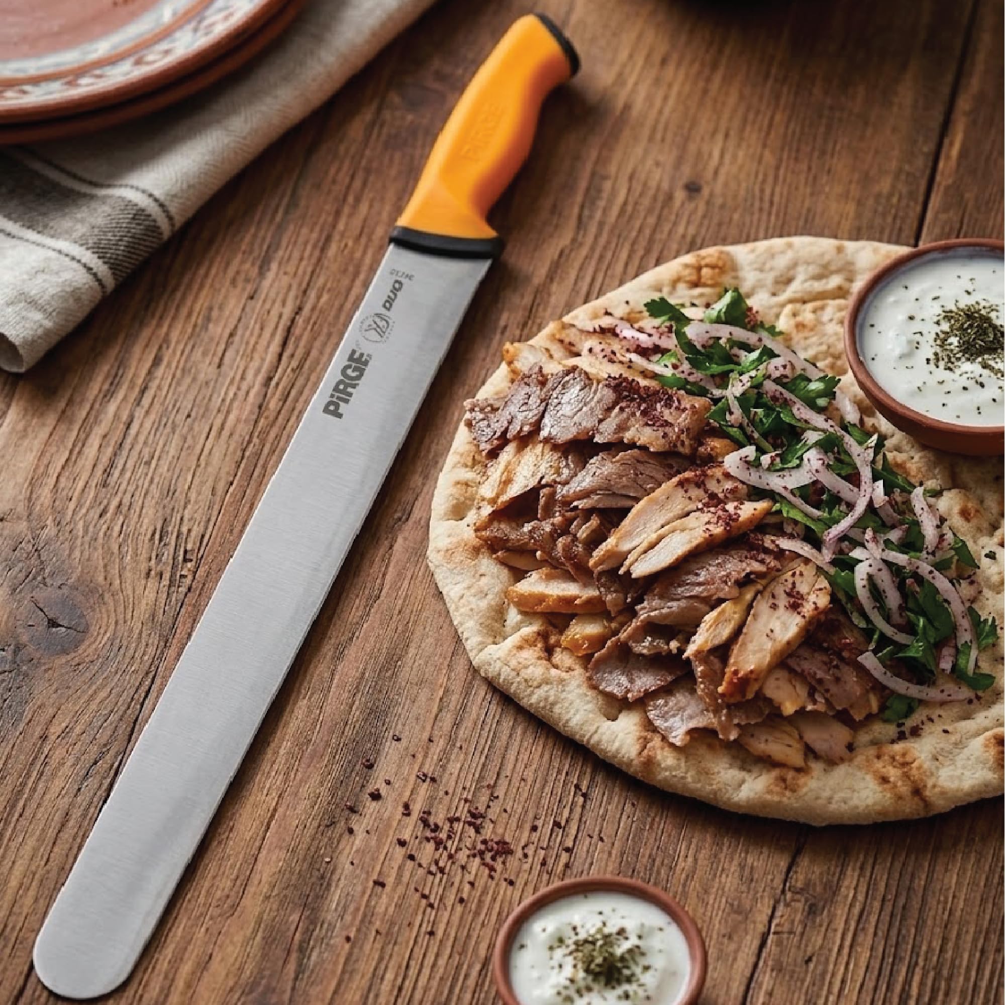 Pirge Duo Doner nóż 45 cm, żółty, nóż do krojenia, długi, ostry nóż doner, nóż do cięcia, nóż do mięsa