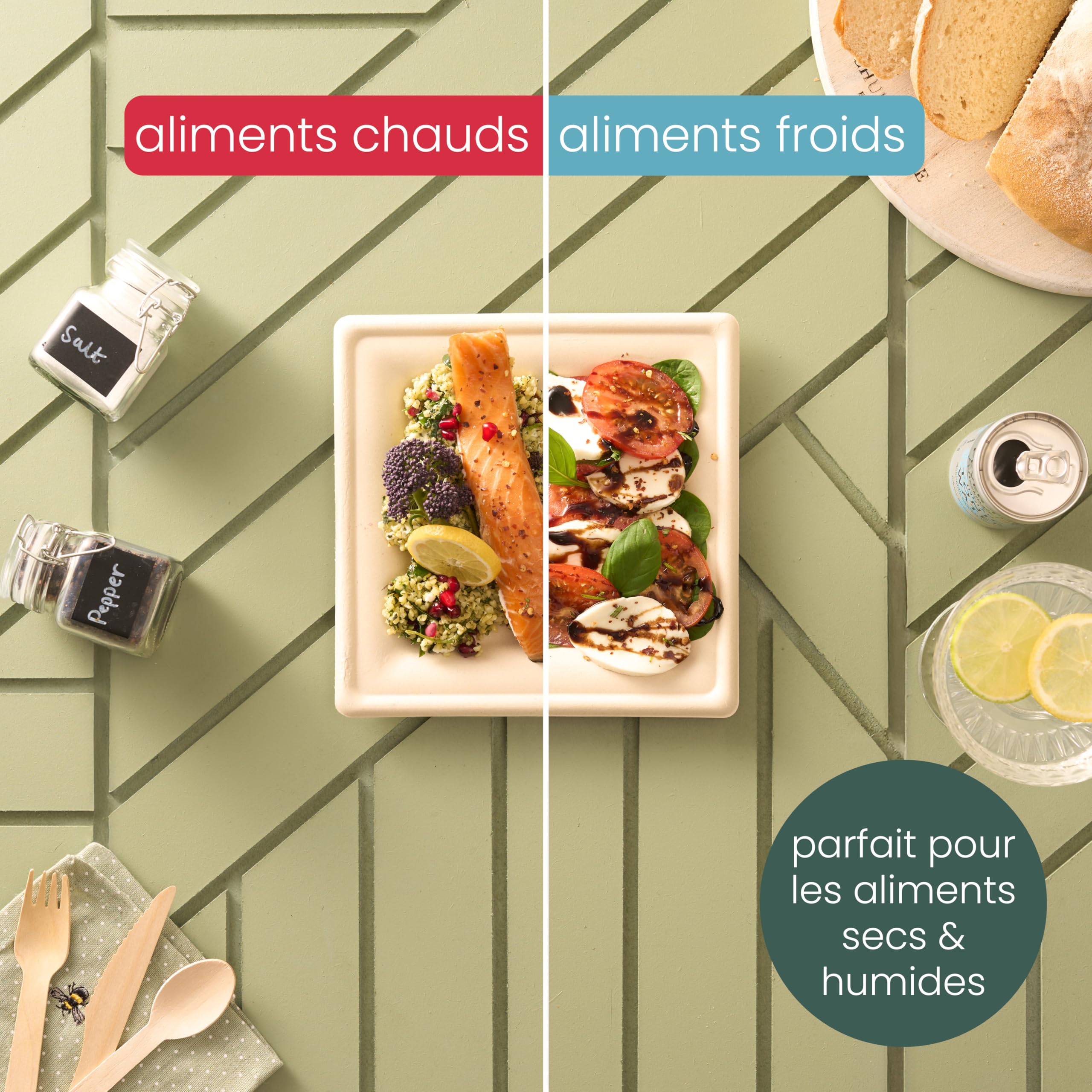 HAAGO 100 Assiettes Solides Compostables en Canne à Sucre, 20 cm / 8 Pouces Carrées – Assiettes Carton Rigides, Anti-Graisse & Anti-Fuites – Jetables pour Chaud & Froid, Fêtes, BBQ, Traiteur