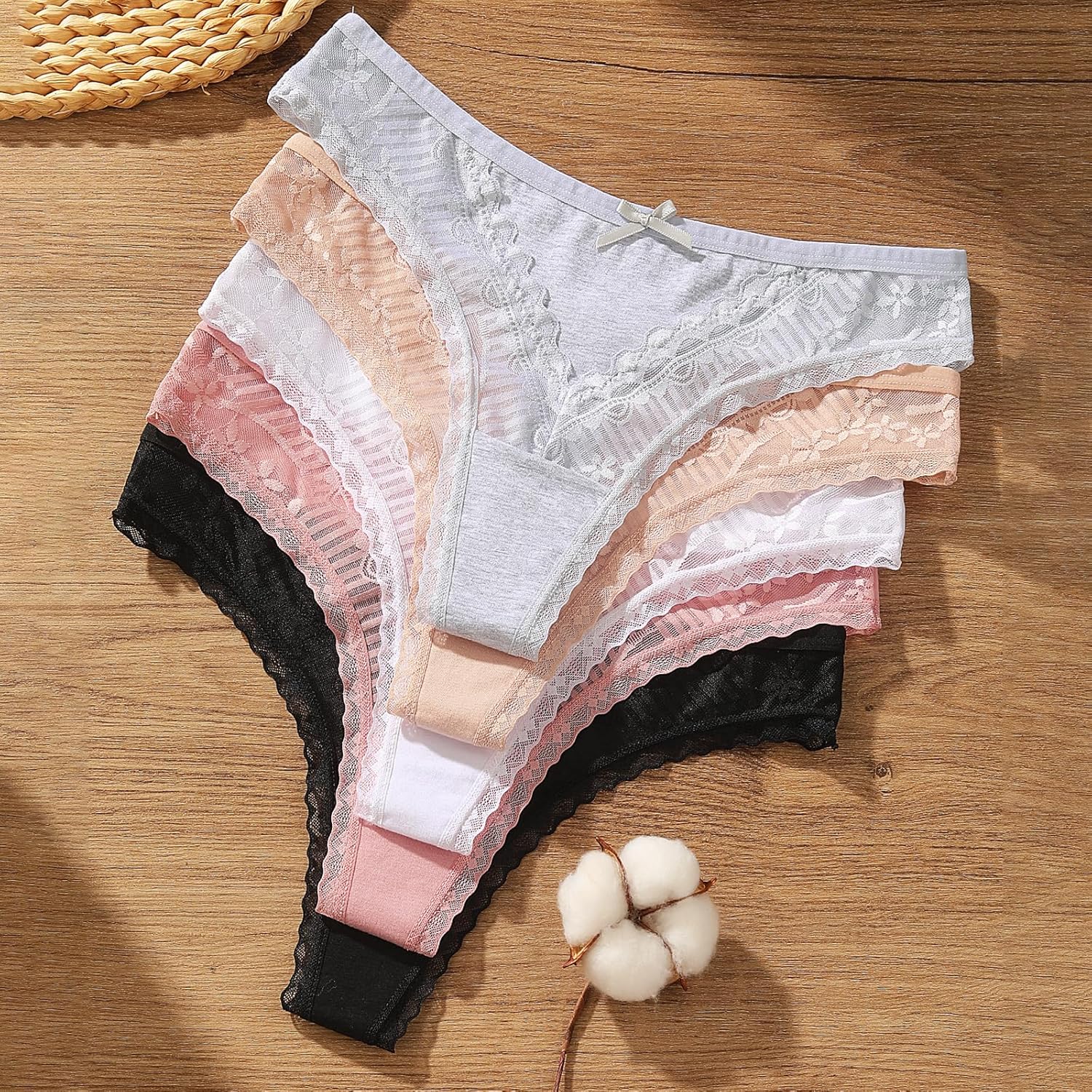 Women's Lace Cheeky Hipster Underwear 5 Pack - Low Rise Cotton Bikini Panties, Soft Breathable Sexy Undies S-XL - Image 3