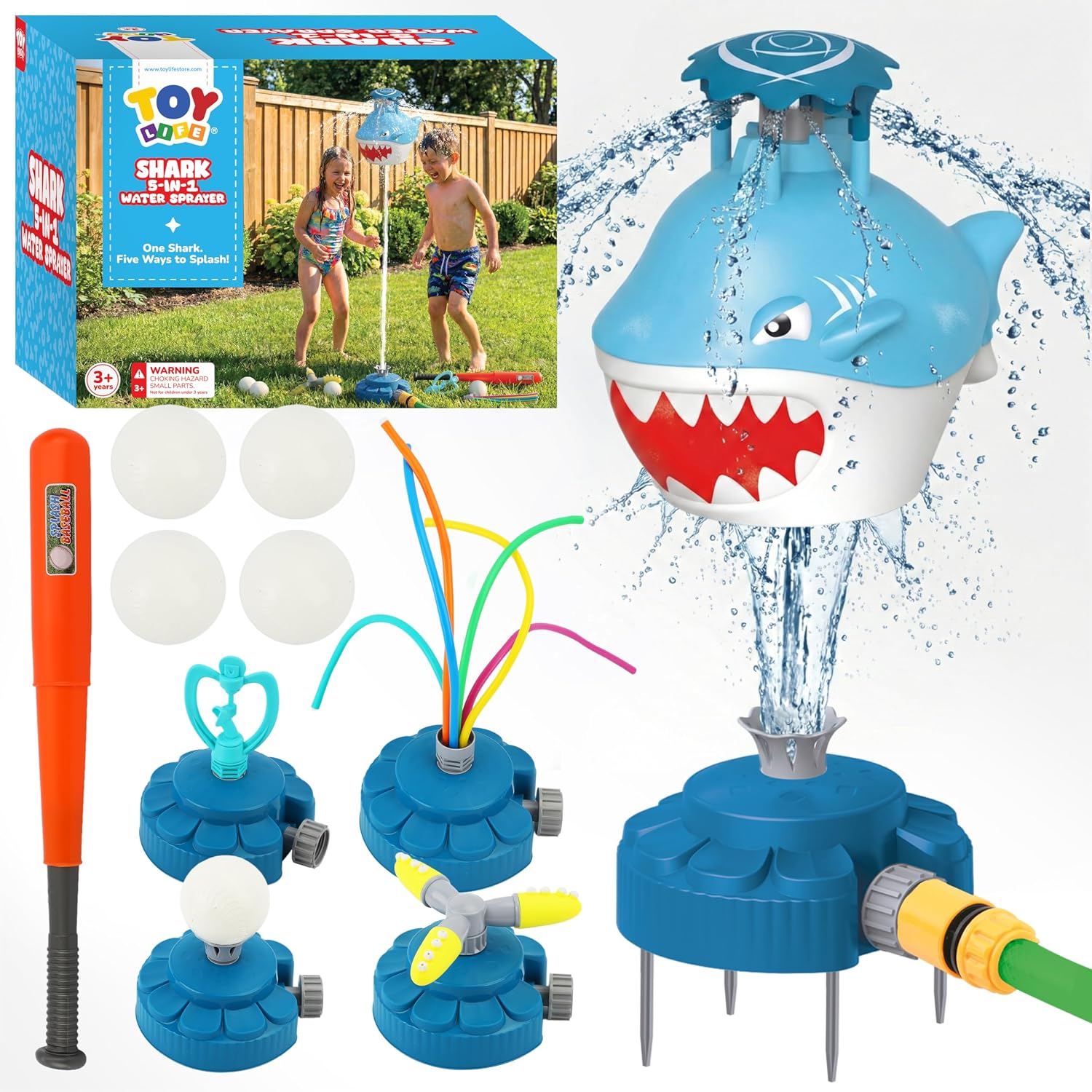 TOY Life Shark t Ball Sprinkler for Kids Ages 4-8 to 8-12, Water Sprinklers Outdoor Toy, Spinning Lawn Sprinkler for Toddlers and Big Kids Backyard Summer Fun, Baseball Water Toy