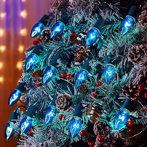 Miniatura 5 de Brightown Paquete de 25 bombillas C9 de repuesto moradas para Halloween, bombillas C9 moradas para decoraciones de Halloween, cadena de luz, base