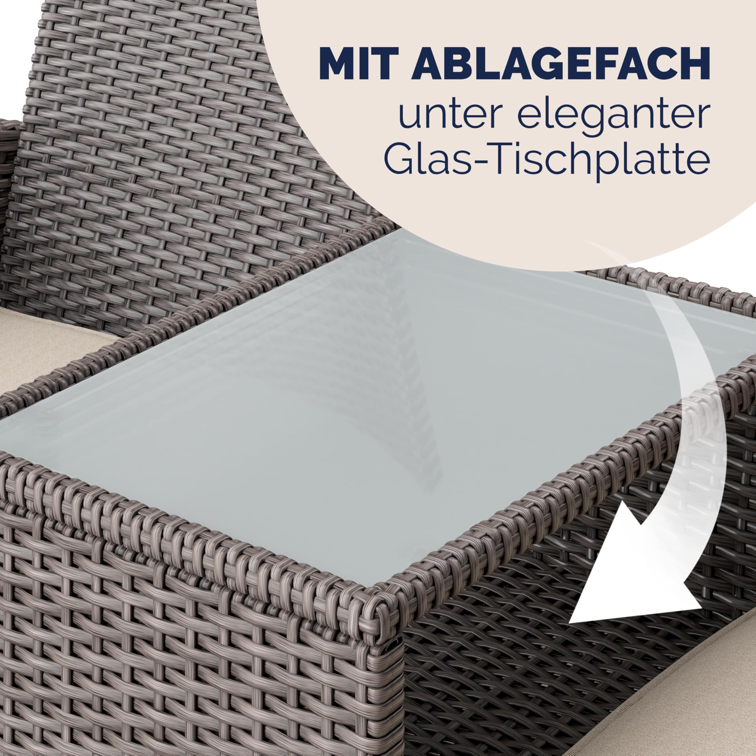 Casaria® Gartenbank Wetterfest Polyrattan Tisch Auflagen 320kg Belastbarkeit UV-beständig Garten Balkon Bank Möbel Sitzbank 2-Sitzer 143x55x88cm Creme