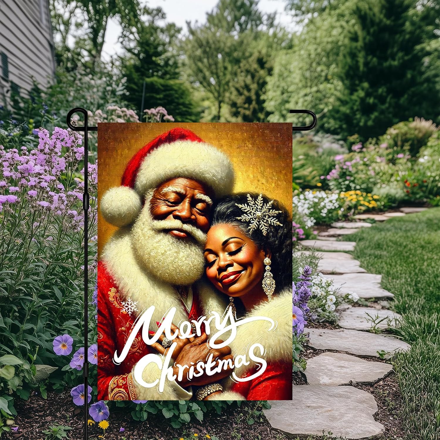 Santa and Mrs. Christmas Garden Flag 12x18" Double Sided Black Santa Merry Christmas Small Yard Flag Winter Outdoor Decorations - Image 6