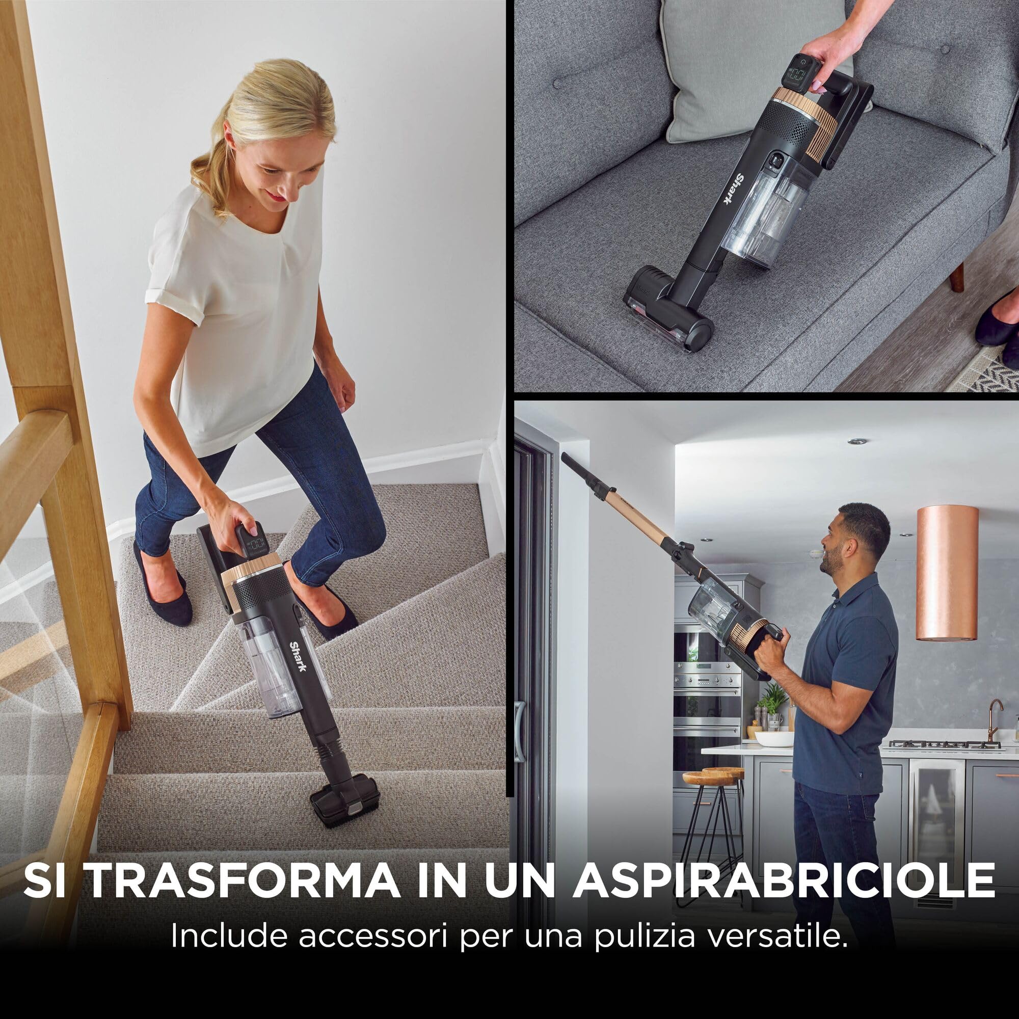 Shark Stratos - Aspirapolvere Senza Fili - Funzioni Anti-Hair Wrap, CleanSense IQ, PowerFins Plus - 60 Minuti di Autonomia - Modello IZ400EUTBK, Colore Rame