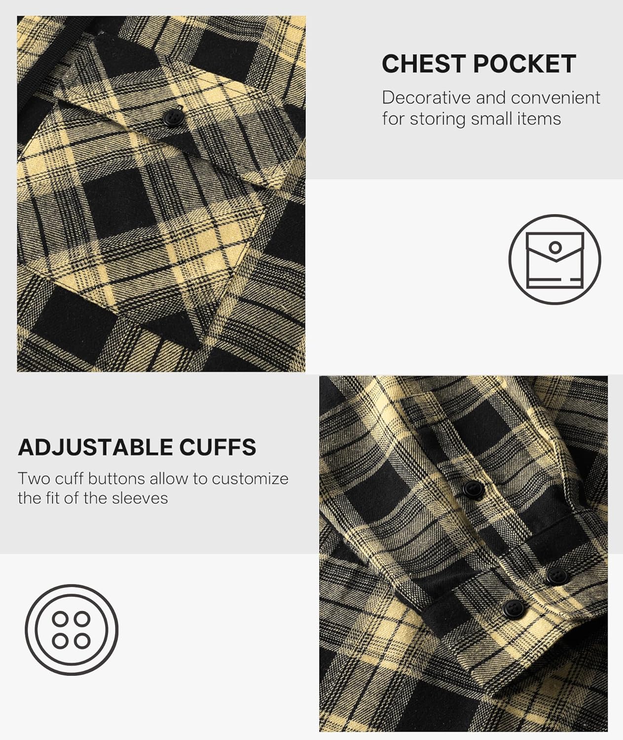 Hooded Flannel Shirt for Men Spring Casual Zip Up Plaid Hoodie Stylish Long Sleeve Plaid Shirts with Pocket - Image 5