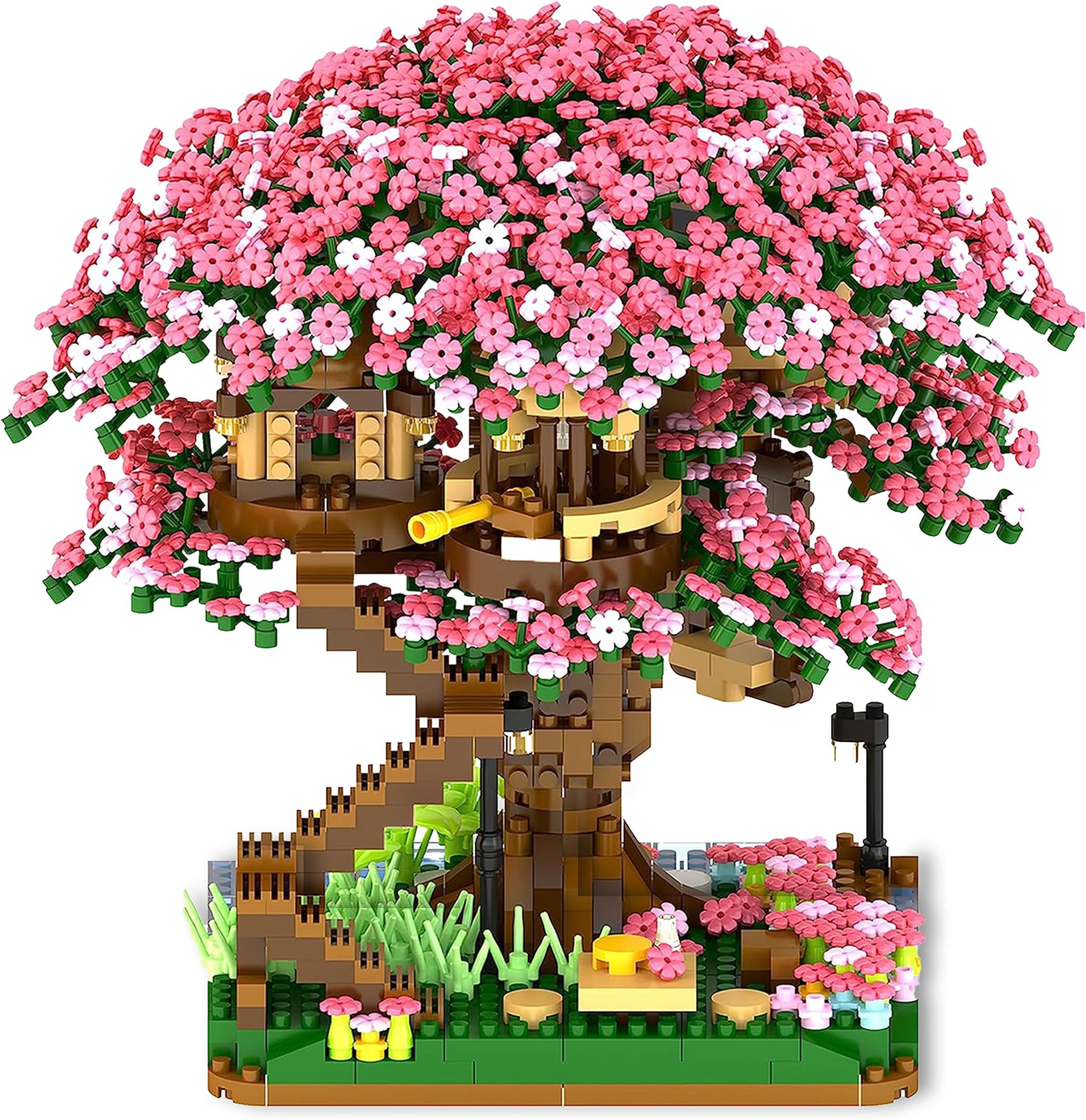 NEWABWN Cherry Blossom Bonsai Tree Mini Micro Building Set, Japanese Sakura Tree House Model Sets for Adults, Flowers House Mini Bricks Building Kit, Creative Gift Toys for Teens 14 (2138PCS)
