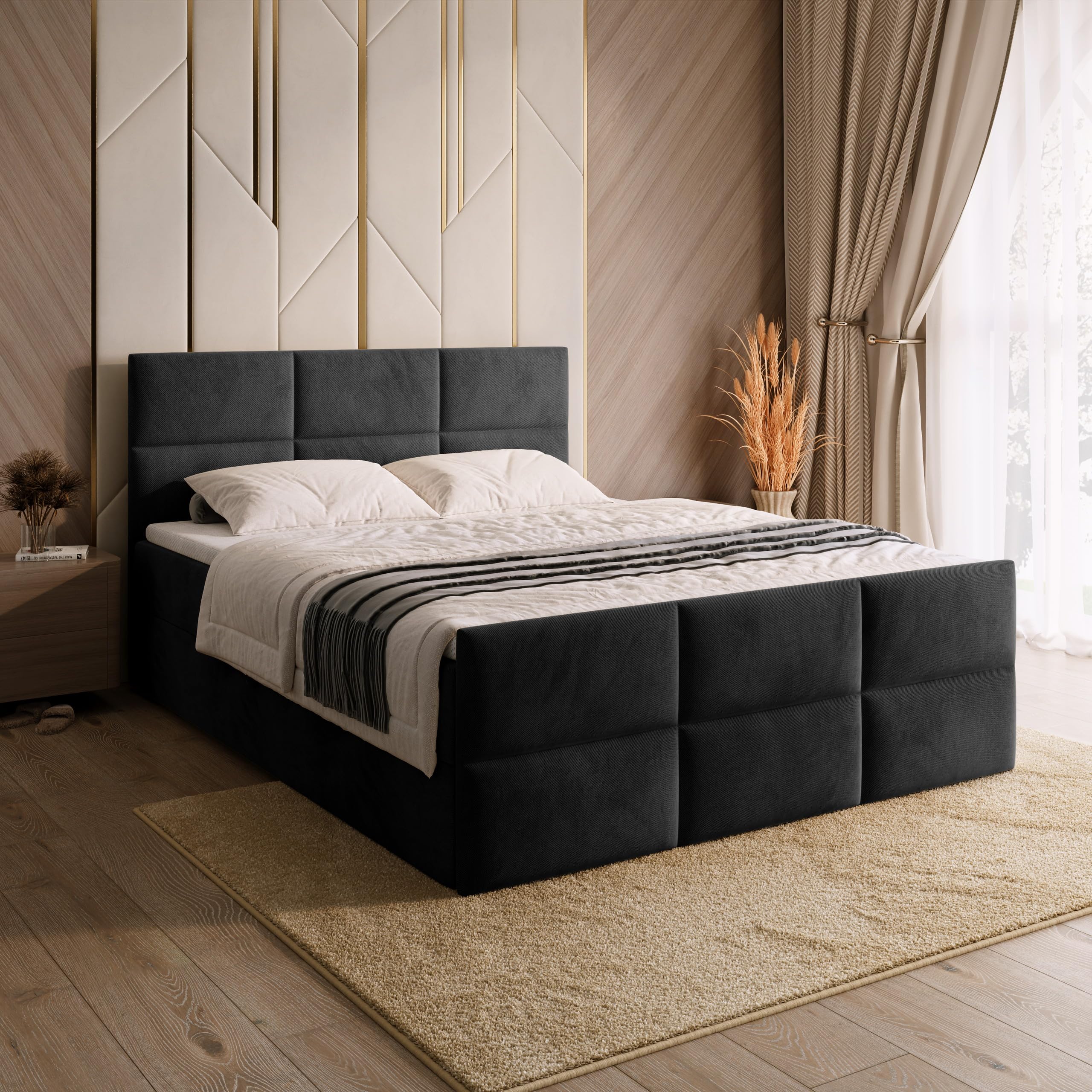 BROMARKT Boxspringbett mit Matratze 180x200 Bett mit Bettkasten Schwarz