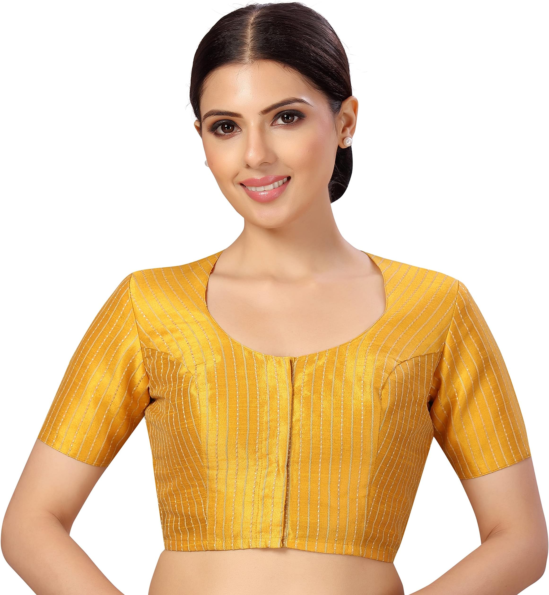 Studio ShringaarWomens Polyester Short Sleeves Handloom Silk Saree Blouse