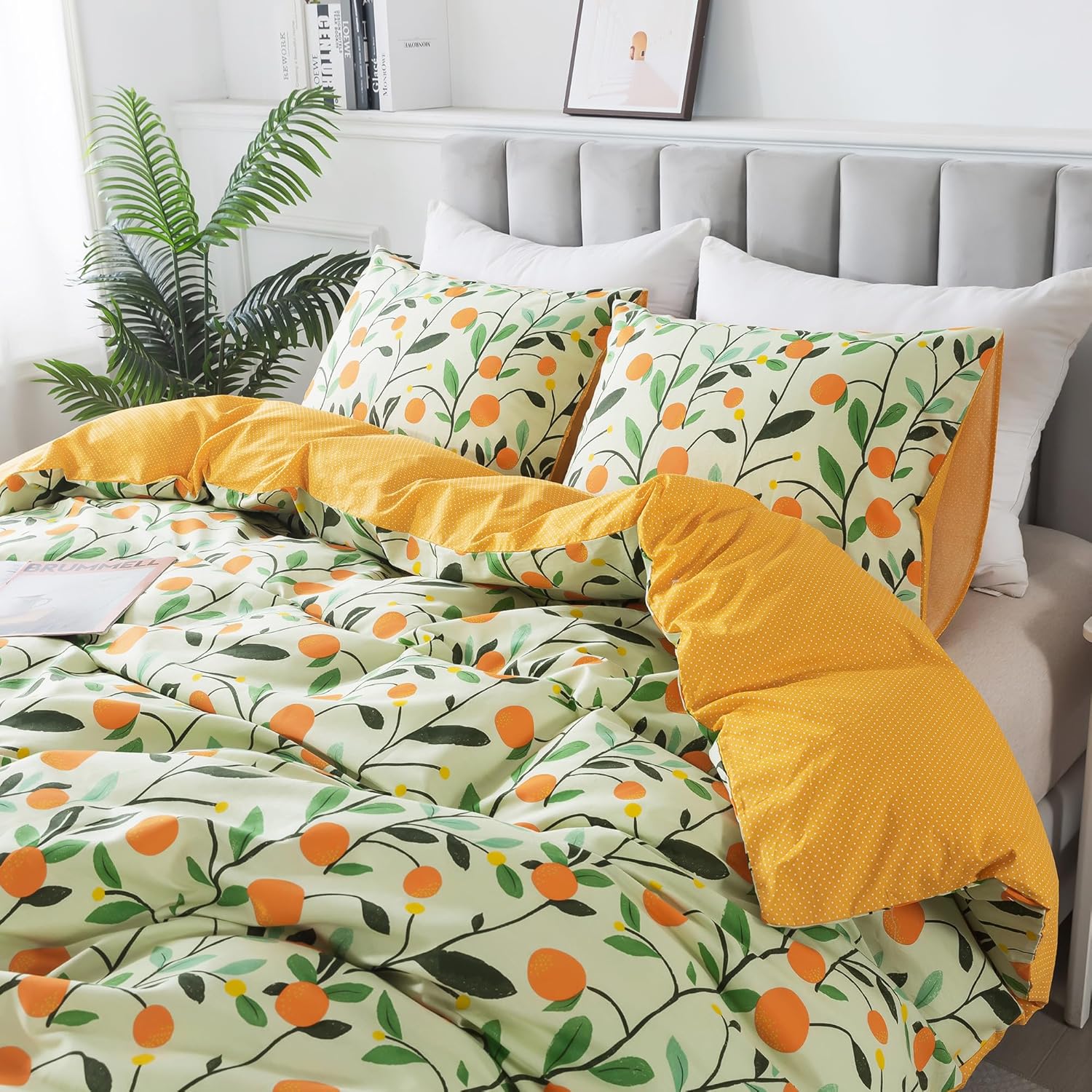 HoneiLife Floral Duvet Cover King - 100% Cotton Comforter Cover, Botanical Bedding Duvet Cover Sets with Zipper Closure & Corner Ties, 3-PC Wildflower Comforter Cover Sets, Fruit - Image 4