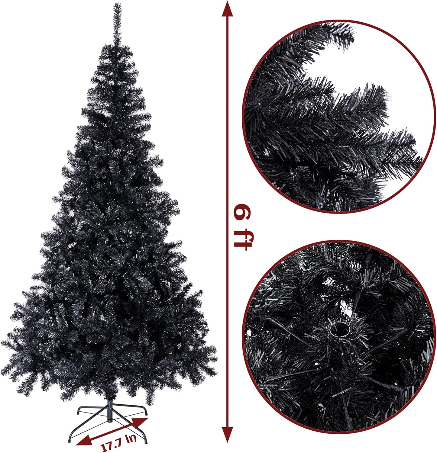 Sunnyglade 6 Ft Halloween Black Premium Artificial Christmas Tree 1000 Tips Easy to Assemble with Christmas Tree Stand (6 ft)