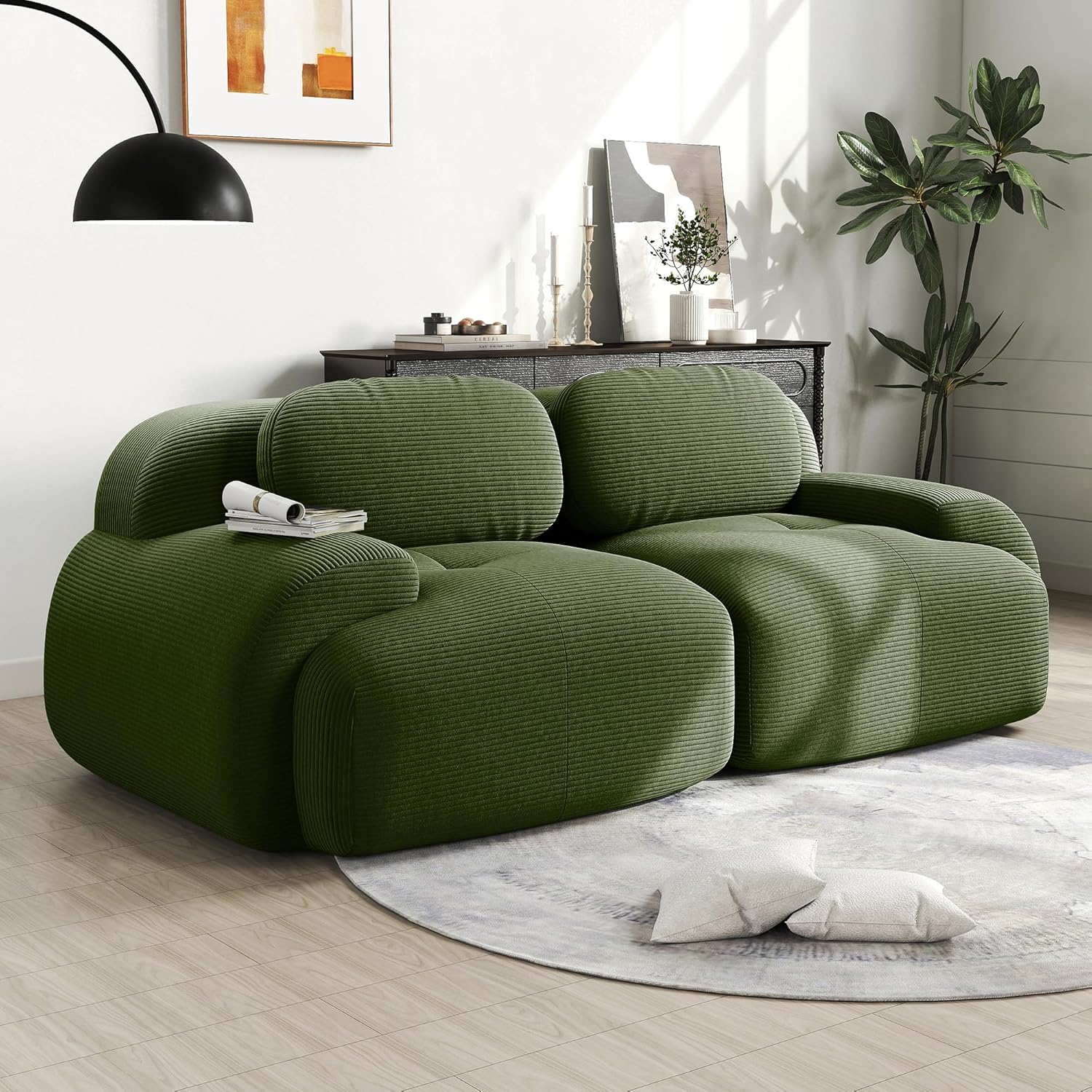 81.8" Loveseat Cloud Couch Modular Sectional Sofa - Boneless Deep Seat 2-Seater, No Assembly, Corduroy Upholstery Couches for Living Room (Green)