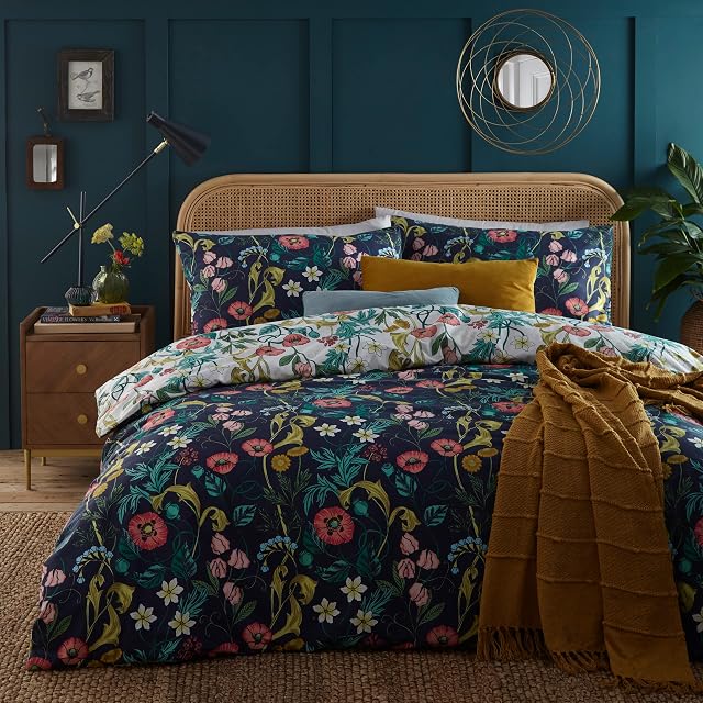 furn. La Belle Duvet Cover Set, Polycotton, Midnight Blue, Double