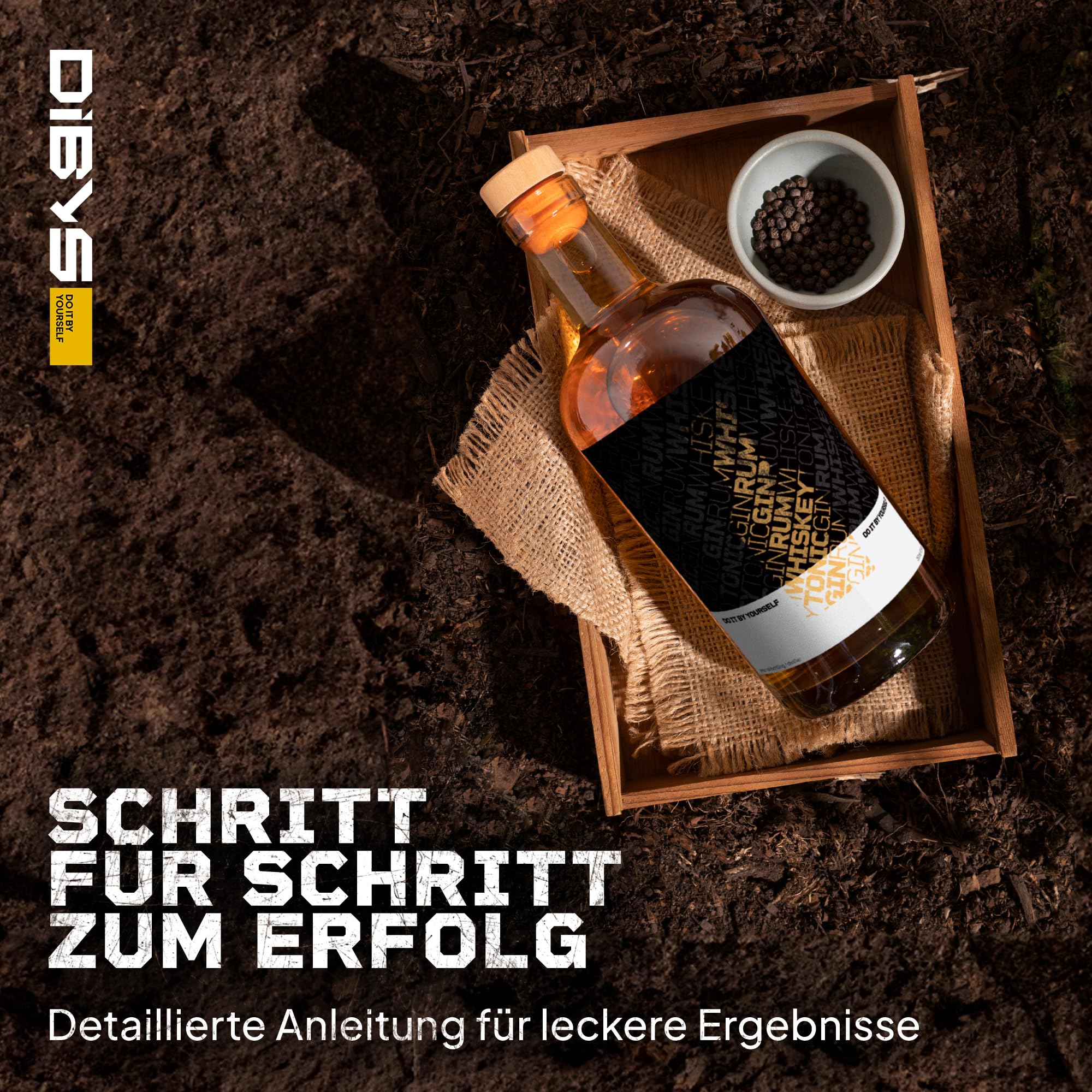 Whisky Set zum Selber Machen – Whiskey DIY Geschenkset für Männer mit 12 Botanicals | 3 Flaschen à 250ml, Eichenspäne aus Bourbon-Eiche | Vatertag Geburtstag Weihnachten | Handgefertigt EU | DIBYS