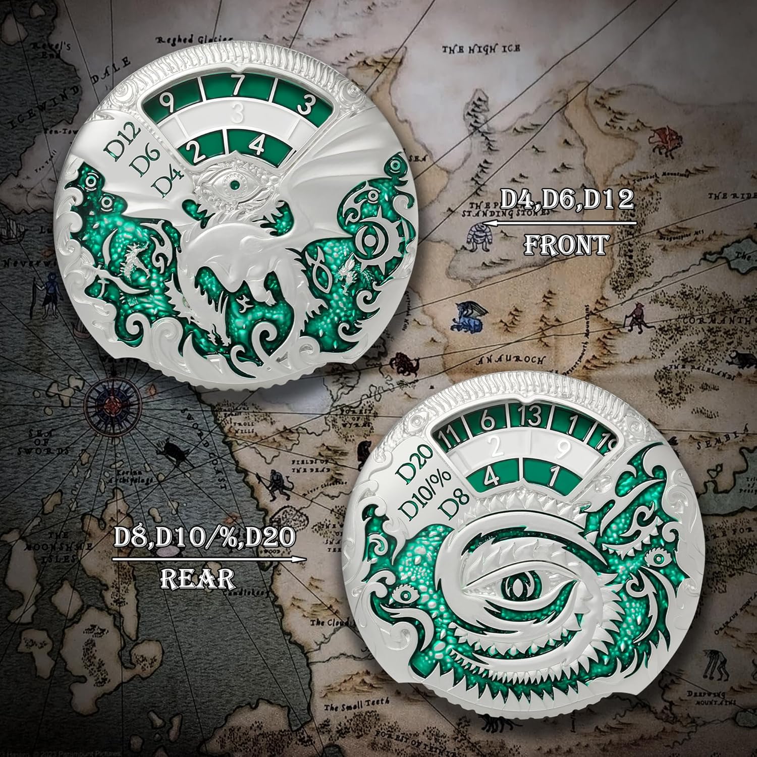 DNDND Matt Green Metal Dice Set with Metal Case and Dragon Roulette Spinner Dice with Luxurious Box