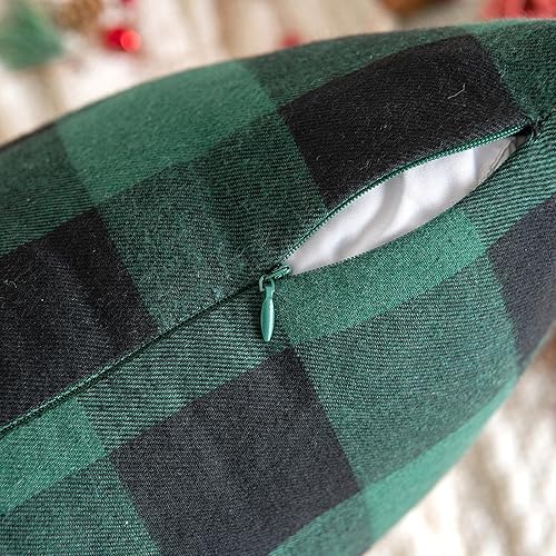 Miniatura 2 de MIULEE - Paquete de 2 fundas de almohada decorativas clásicas de Navidad a cuadros retro de lino de poliéster suave sólido negro y rojo para