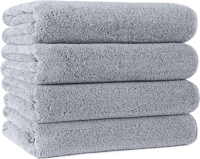 POLYTE Quick Dry Lint Free Microfibre Bath Towel, 76 x 145 cm, Pack of 4 (Grey)
