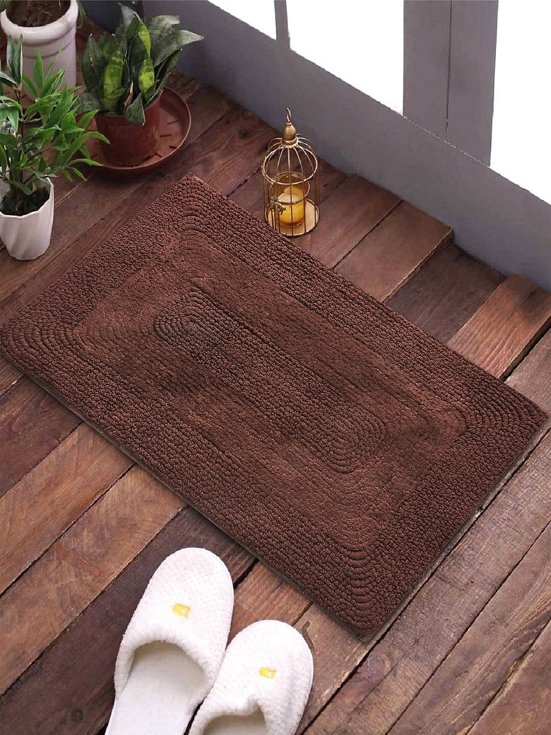 Reversible Cotton Color Bath Mat (40x60 cm) (Brown)