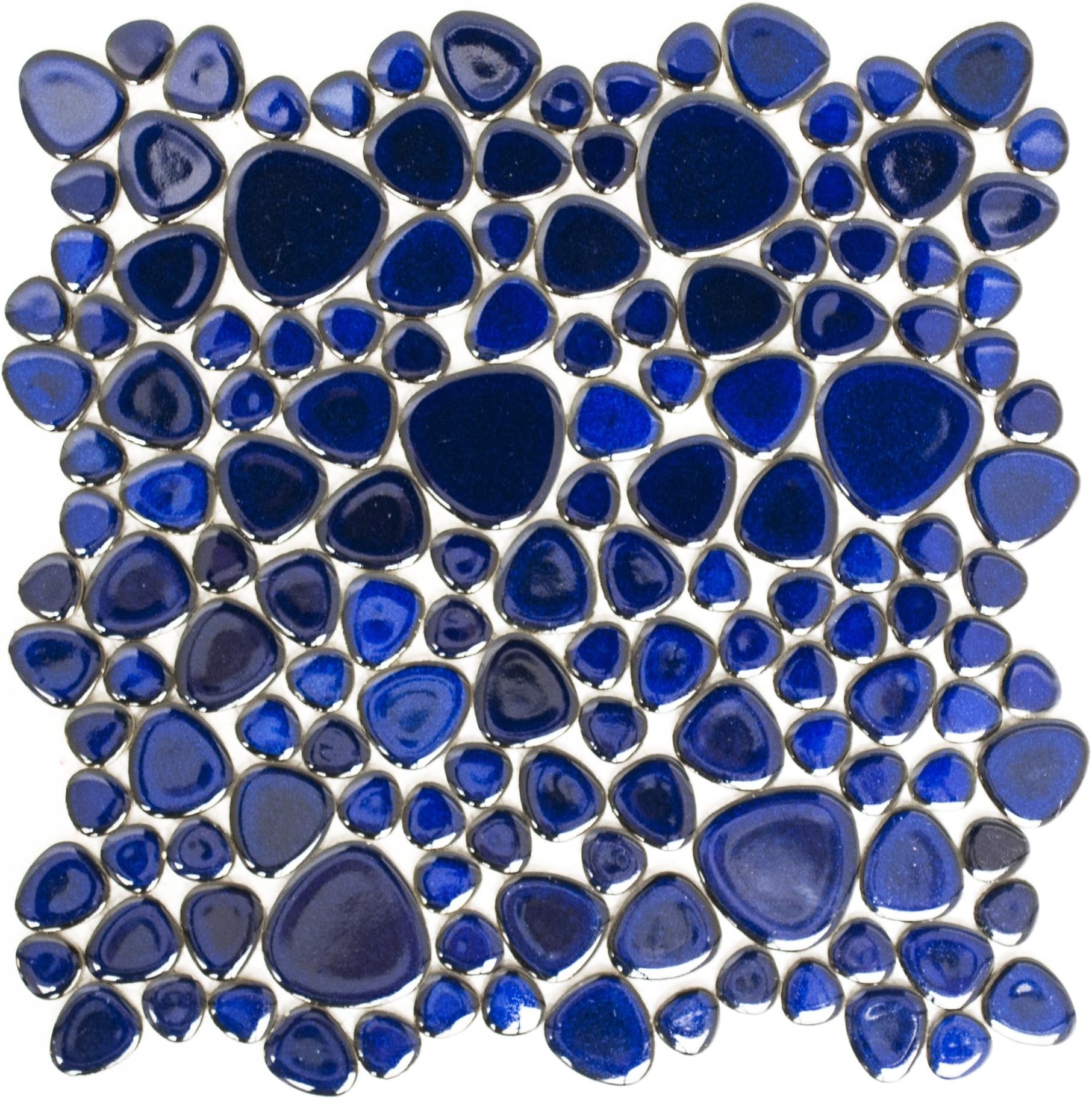 123Mosaikfliesen # 192 Tiles Mosaic Tile Classic Pebble Plain Cobalt Blue Shiny 5 mm