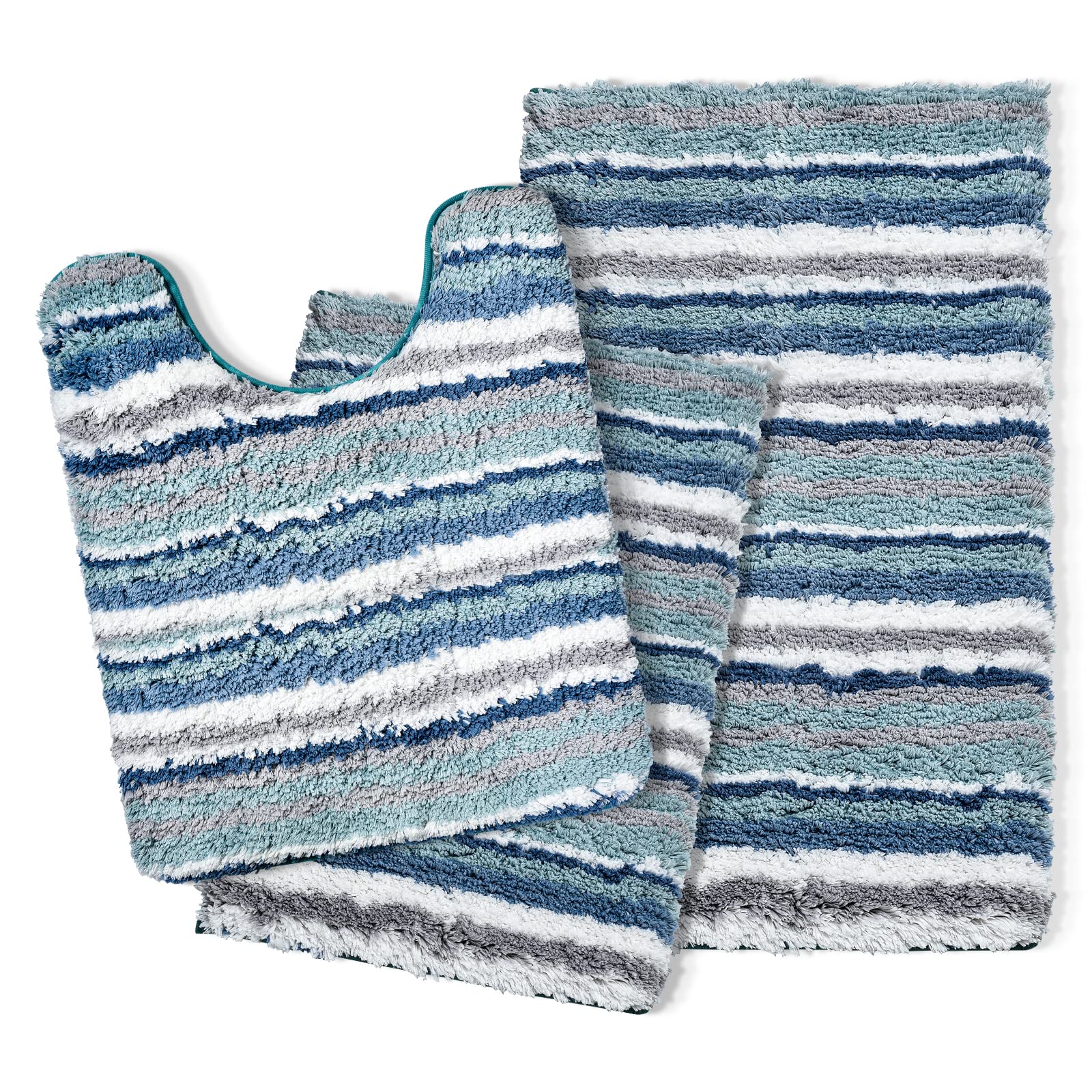 Cozary 3 Pieces Bathroom Rug Mat Set, Extra Soft and Absorbent Microfiber Bath Rugs, Non-Slip Plush Shaggy Bath Room Floor Mats for Bathroom Floor, Tub and Shower , Machine Washable