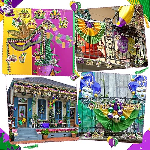 Miniatura 6 de HOWAF 24 adornos colgantes de Mardi Gras Mardi Gras, decoraciones de fiesta de Mardi Gras, adornos de árbol, máscaras de carnaval moradas,