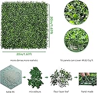 Vista 2 de Bybeton Panel de pared verde artificial, 20 x 20 pulgadas, 16 unidades, paneles de césped sintético de boj anti rayos UV para telón de fondo, pared