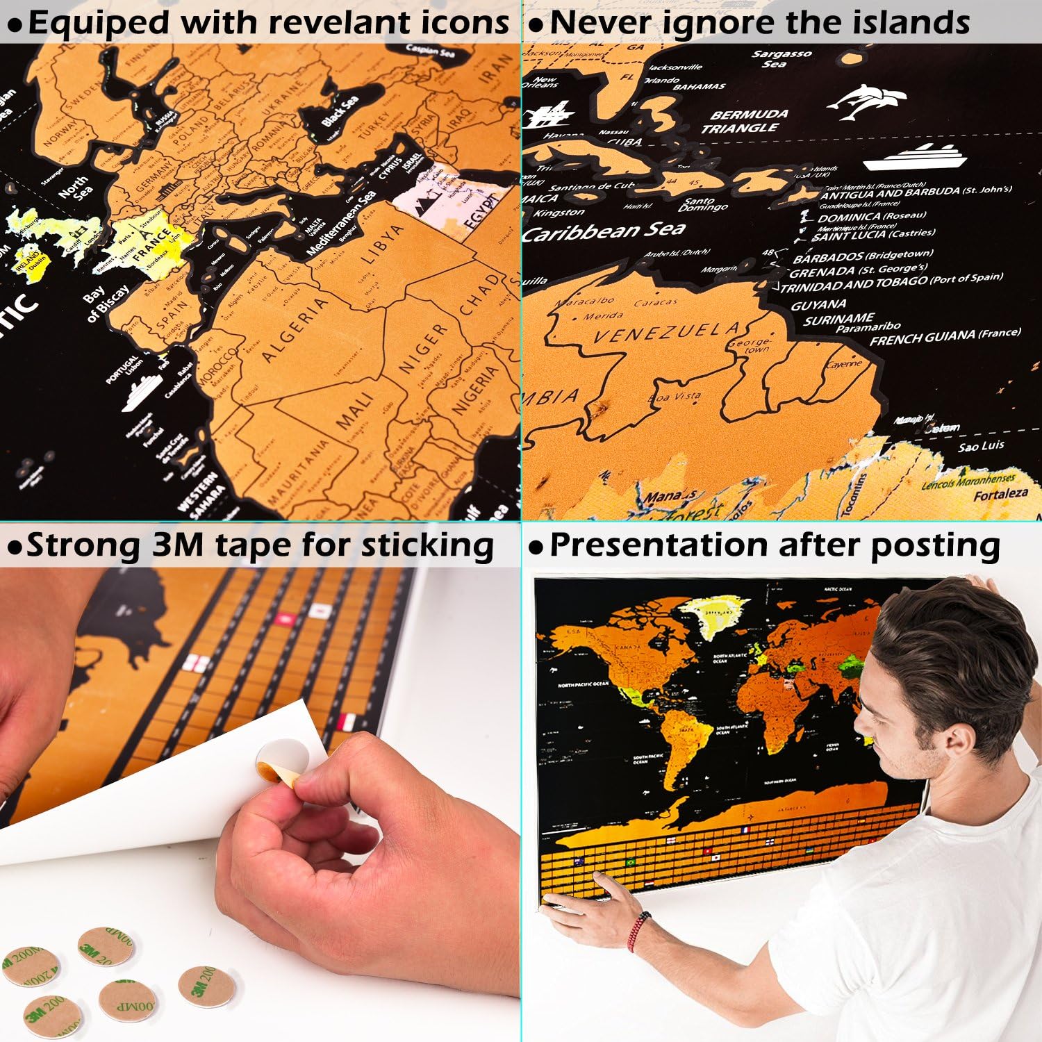 Scratch off World Map - 2019 Newest Personalized Travel Tracker Map with US Provinces Country Flags - Thrilling Gift, Travelers' Favorite, Funny Scratch, Personalized Decor, Scratch Tools & Strong 3M