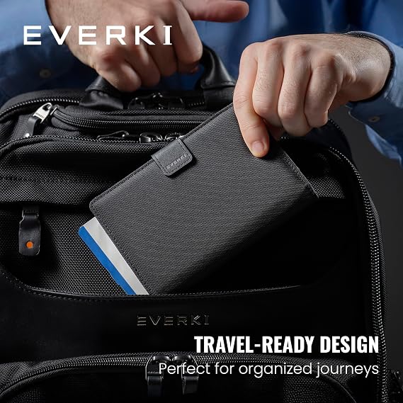 EVERKI RFID Blocking Passport Wallet Holder for Travel, Leather, Black | Premium Leather, Lightweight, Slim and Compact Design, Magnetic Closure, Exclusive Organization, Holds 1-2 Cards or Passports